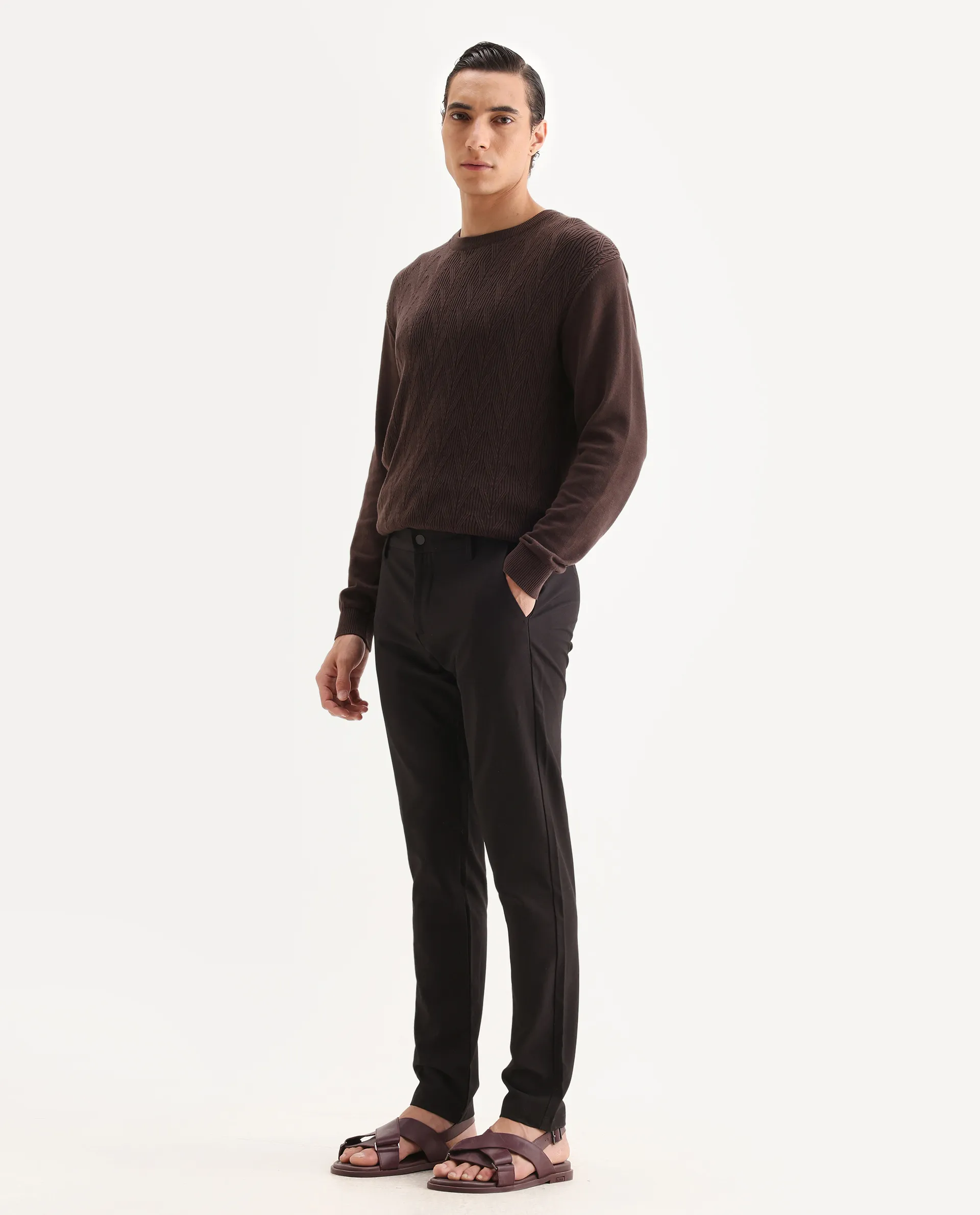 Rare Rabbit Men's Traveller Maroon Solid Mid-Rise Regular Fit Trouser - Image 5