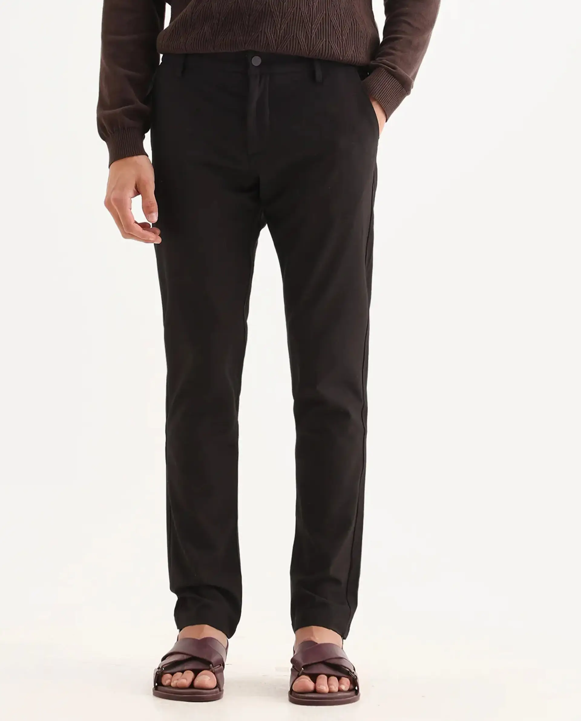 Rare Rabbit Men's Traveller Maroon Solid Mid-Rise Regular Fit Trouser - Image 9