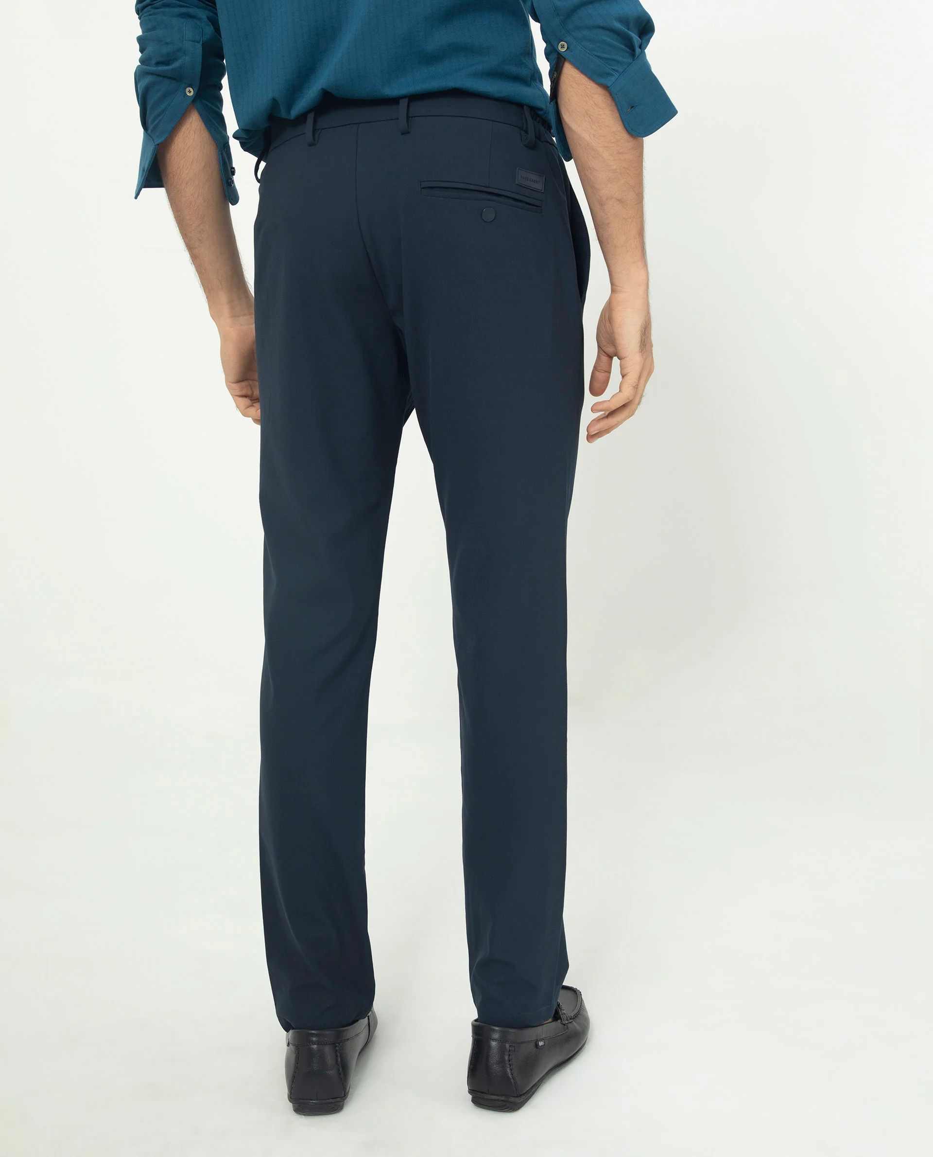 Rare Rabbit Men's Traveller Navy Solid Mid-Rise Regular Fit Trouser - Image 10