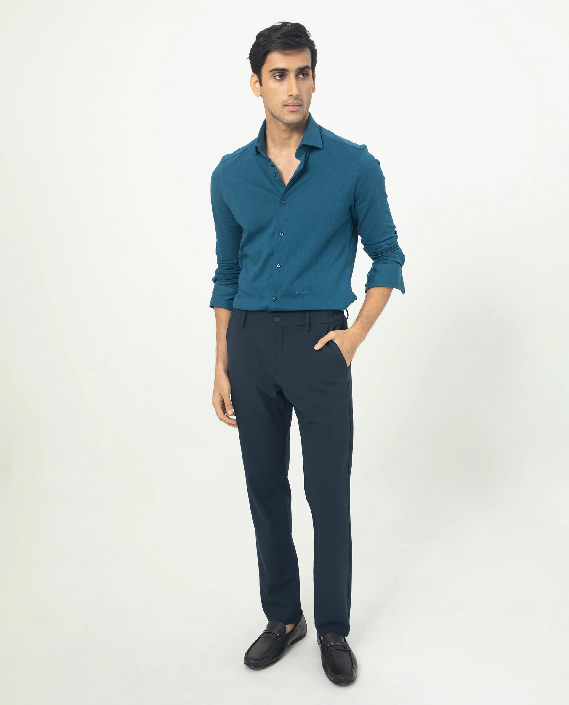 Rare Rabbit Men's Traveller Navy Solid Mid-Rise Regular Fit Trouser - Image 3