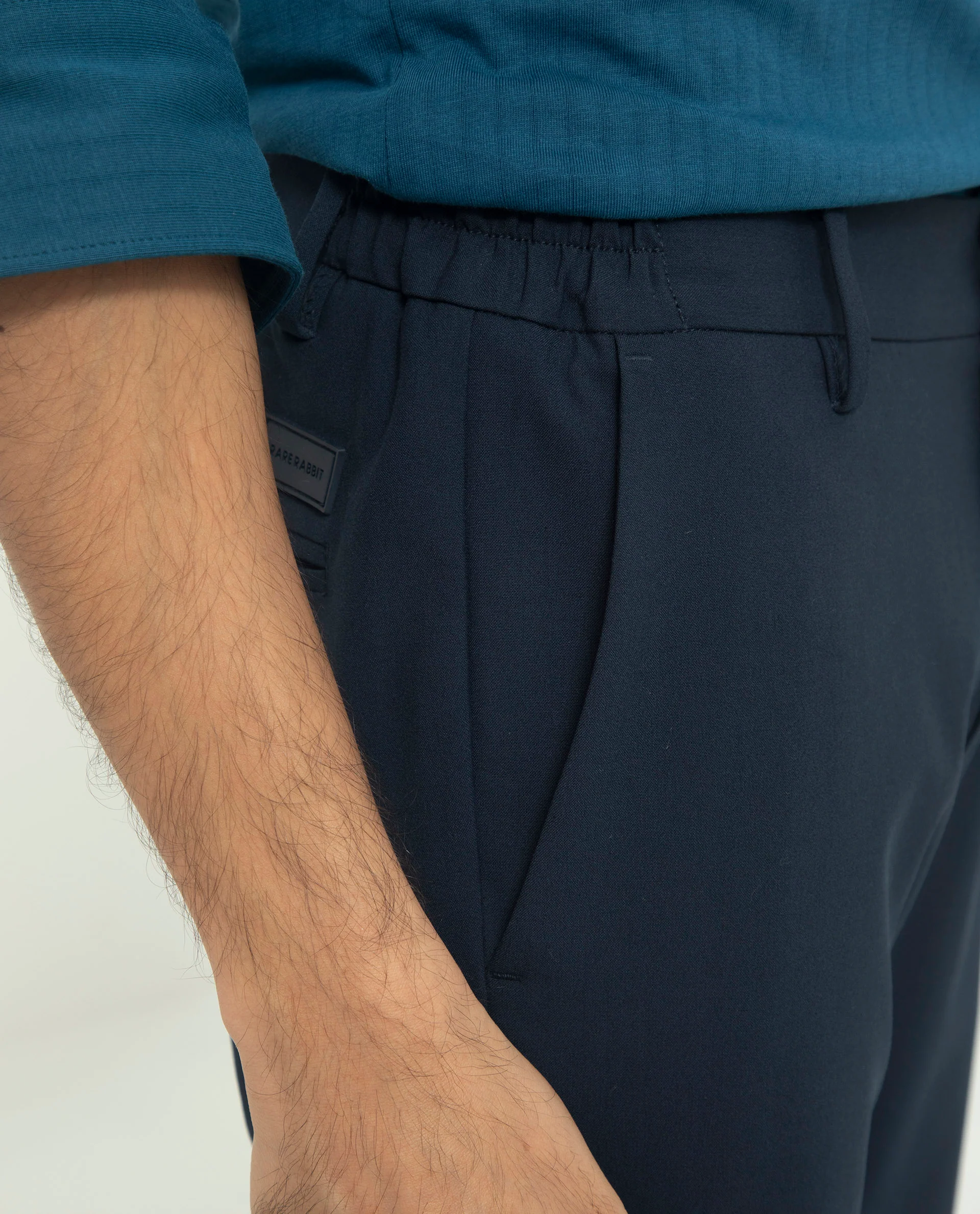 Rare Rabbit Men's Traveller Navy Solid Mid-Rise Regular Fit Trouser - Image 5