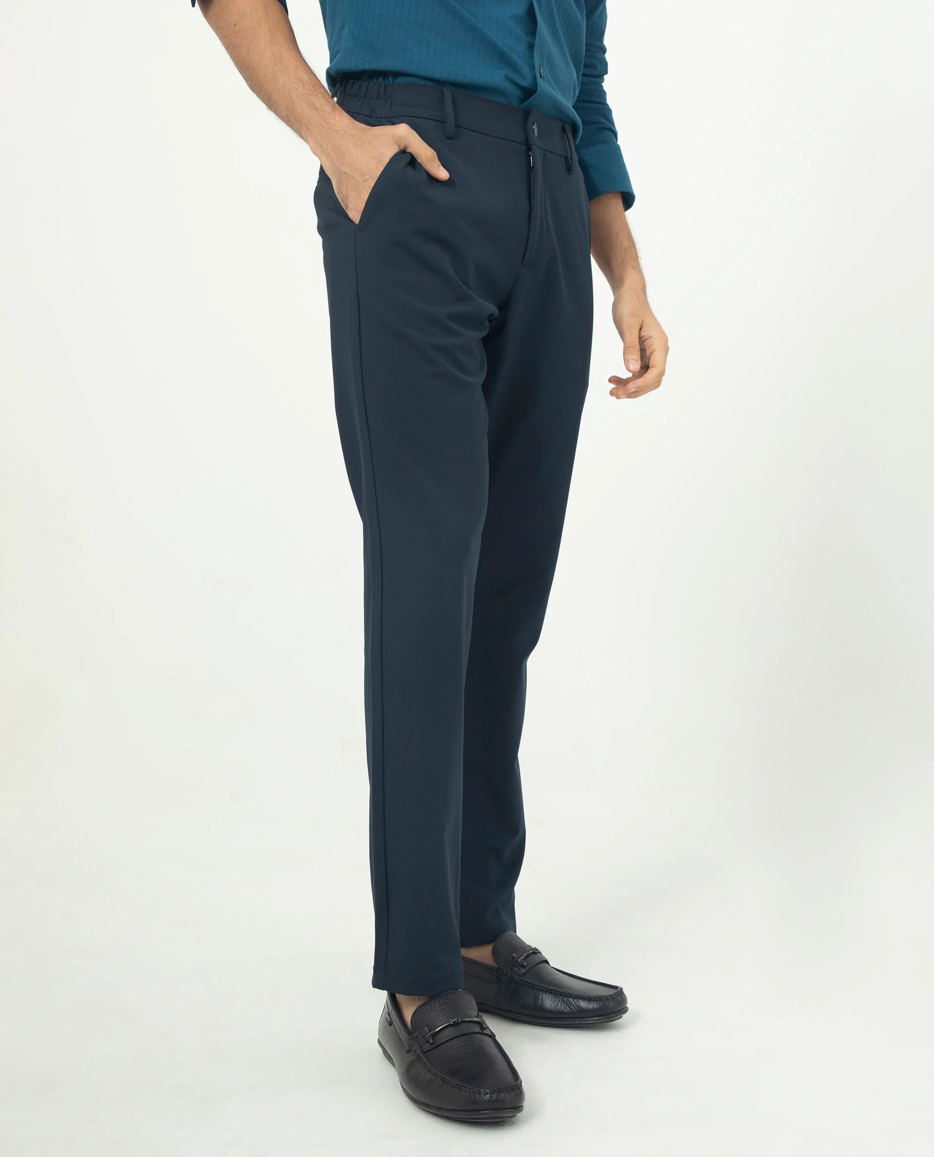 Rare Rabbit Men's Traveller Navy Solid Mid-Rise Regular Fit Trouser - Image 6