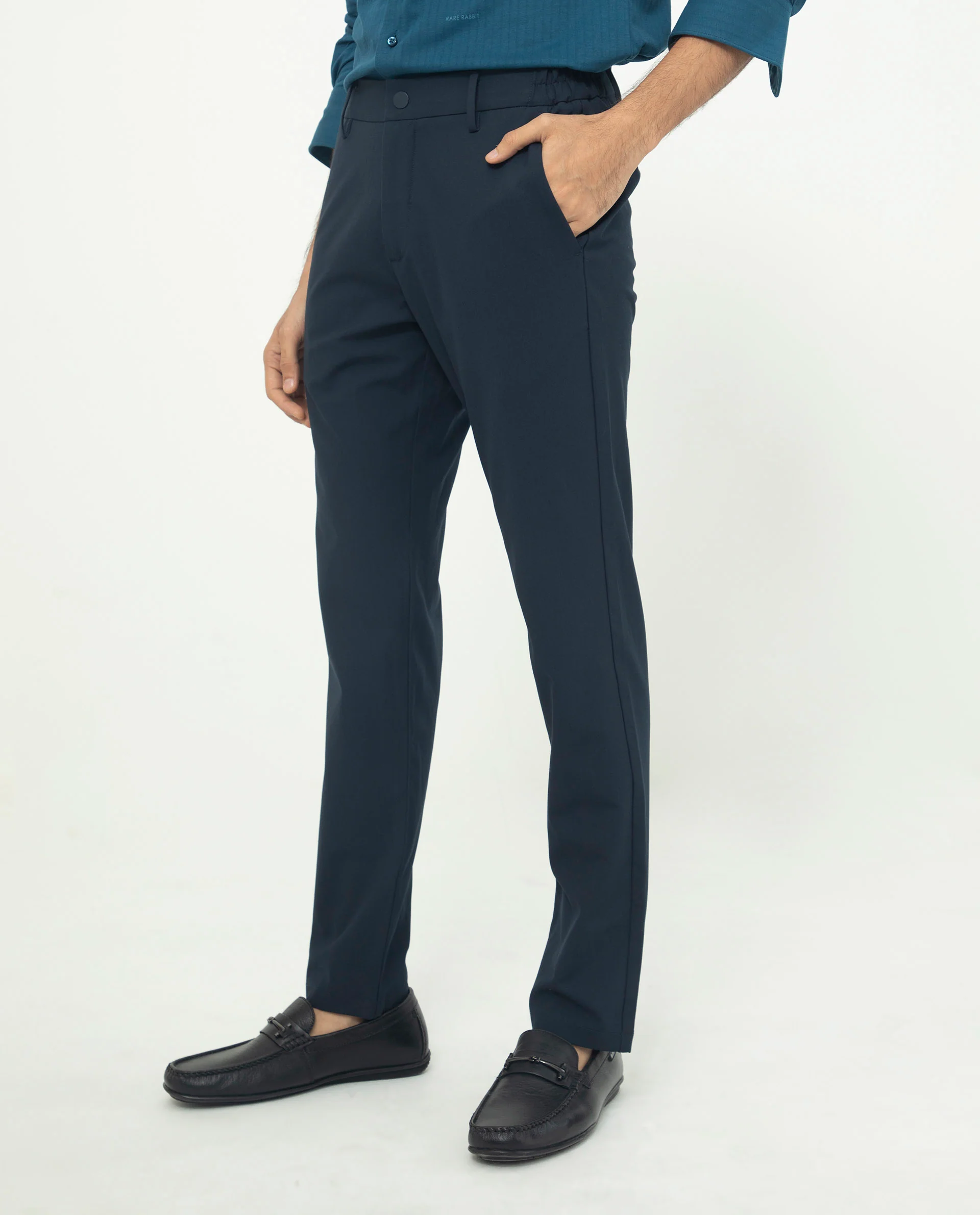 Rare Rabbit Men's Traveller Navy Solid Mid-Rise Regular Fit Trouser - Image 8