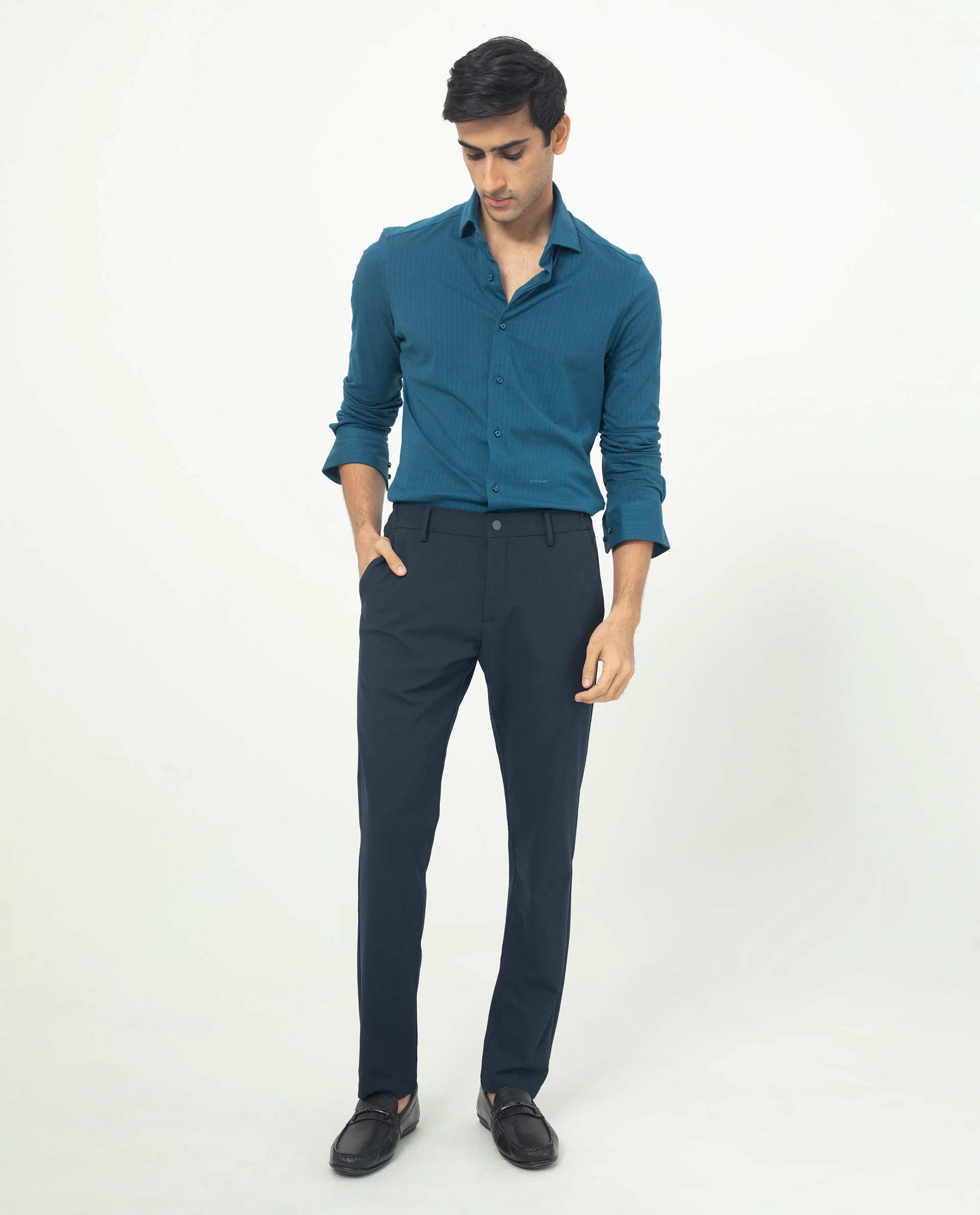 Rare Rabbit Men's Traveller Navy Solid Mid-Rise Regular Fit Trouser - Image 9