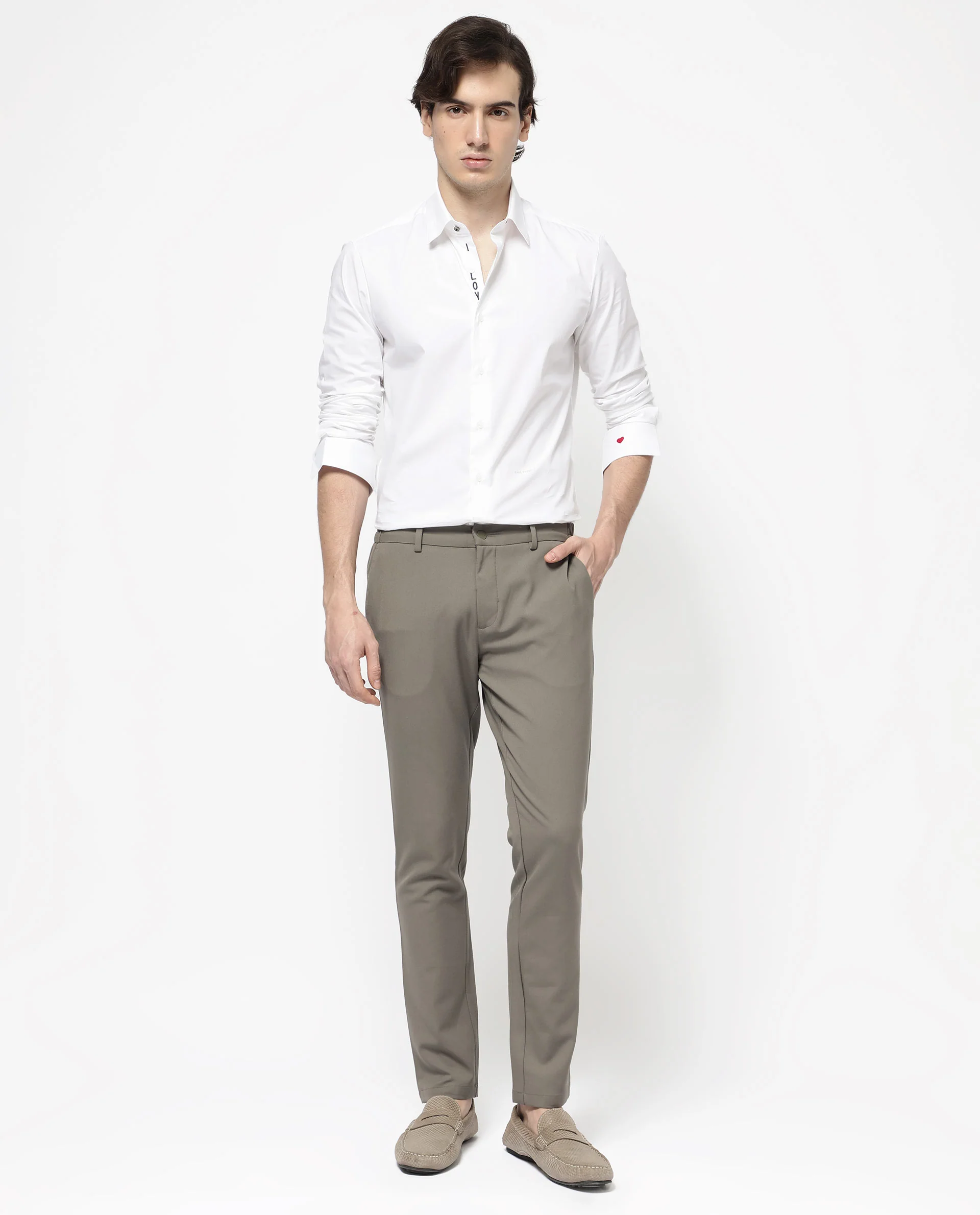 Rare Rabbit Men's Travellers Dark Beige Solid Mid-Rise Regular Fit Trouser - Image 2
