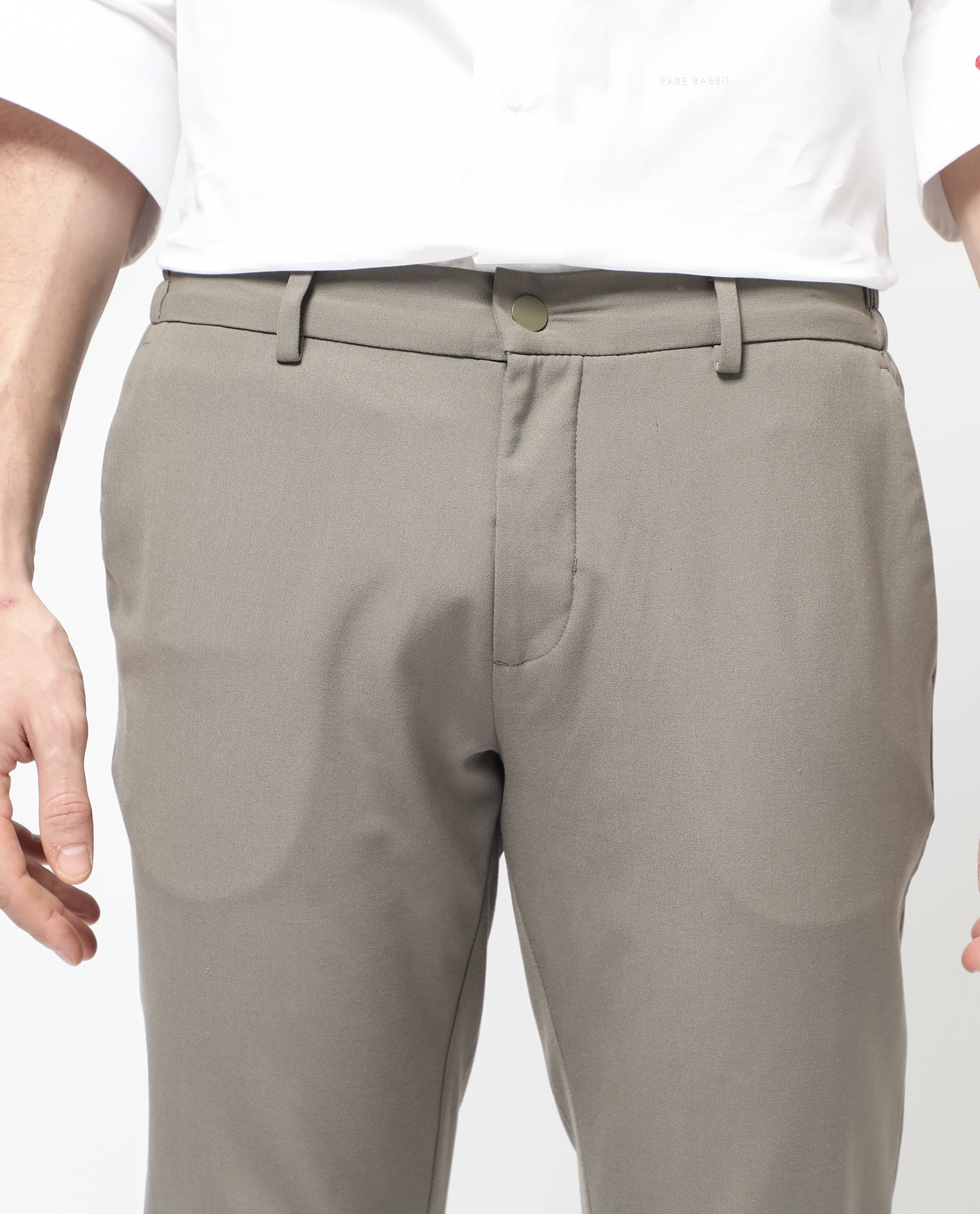 Rare Rabbit Men's Travellers Dark Beige Solid Mid-Rise Regular Fit Trouser - Image 3