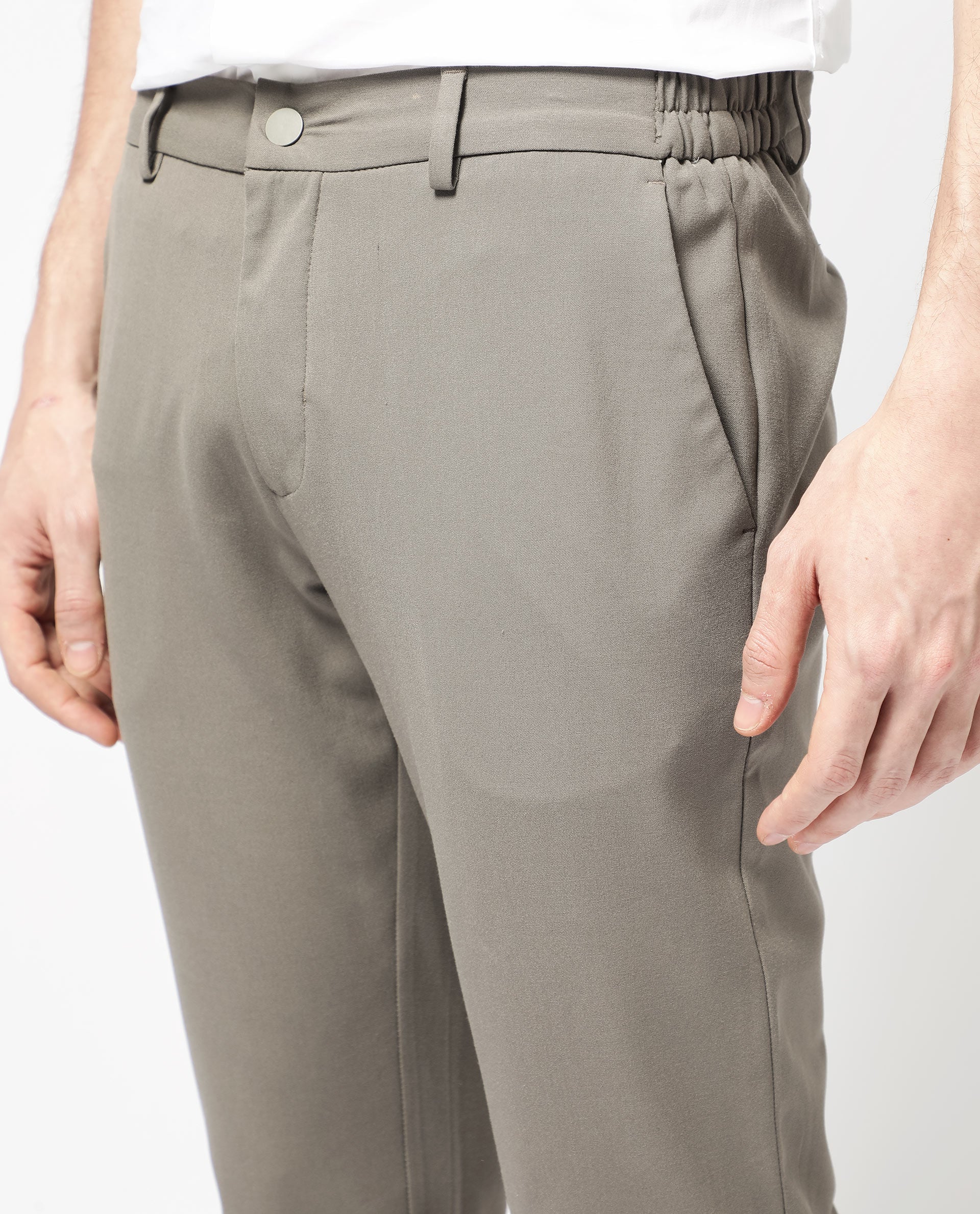 Rare Rabbit Men's Travellers Dark Beige Solid Mid-Rise Regular Fit Trouser - Image 4