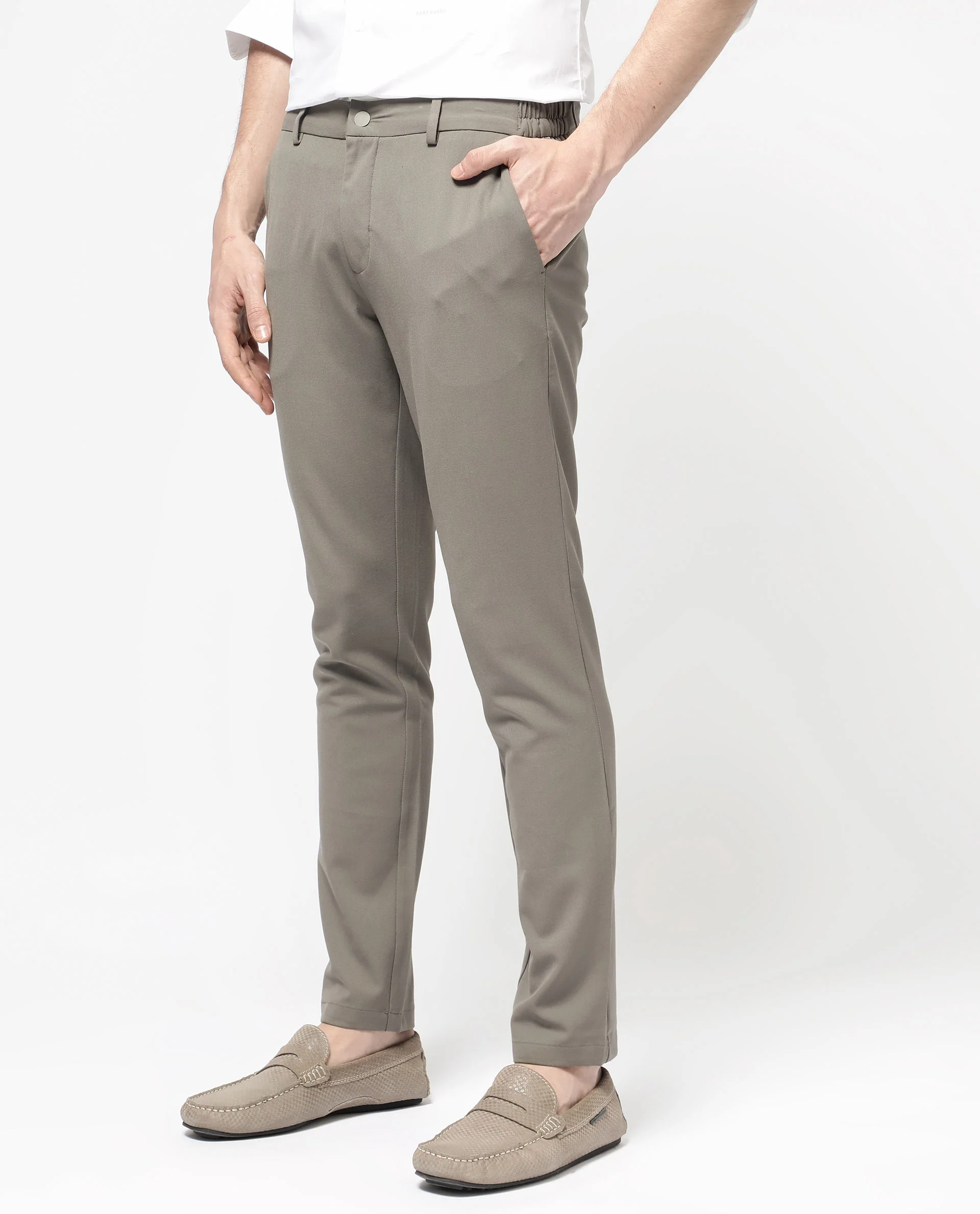 Rare Rabbit Men's Travellers Dark Beige Solid Mid-Rise Regular Fit Trouser - Image 7