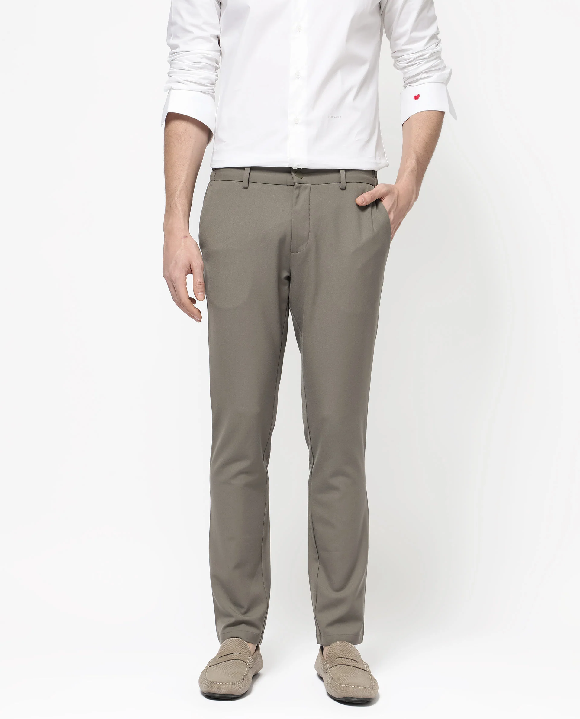 Rare Rabbit Men's Travellers Dark Beige Solid Mid-Rise Regular Fit Trouser - Image 8