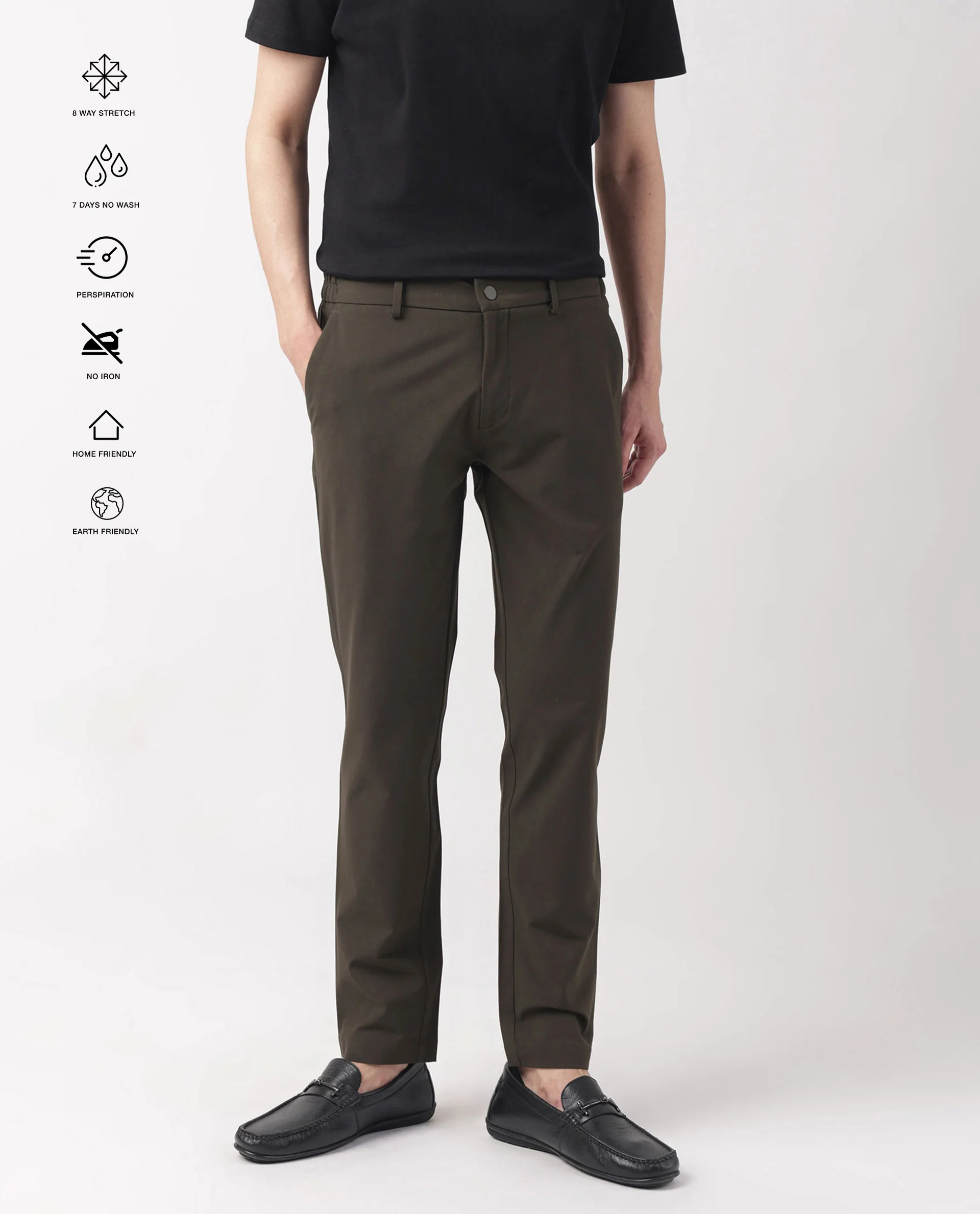 Rare Rabbit Men's Travellers Dark Olive Solid Mid-Rise Regular Fit Trouser