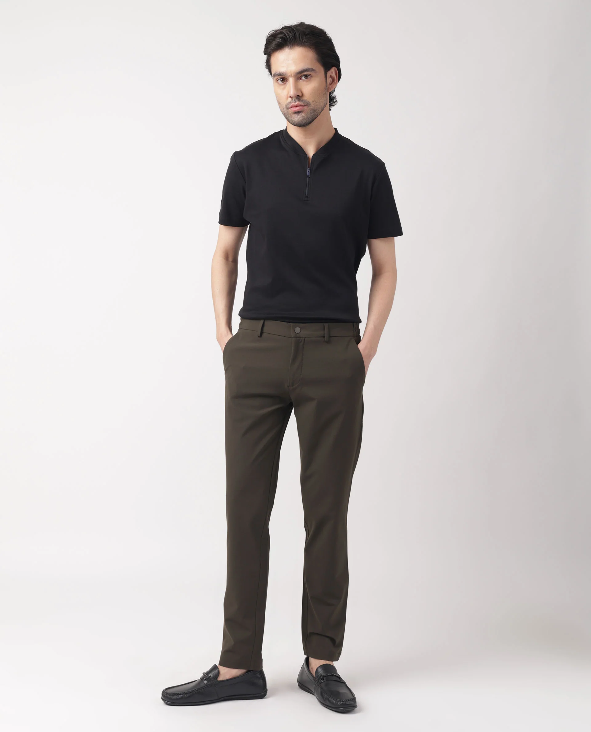 Rare Rabbit Men's Travellers Dark Olive Solid Mid-Rise Regular Fit Trouser - Image 2