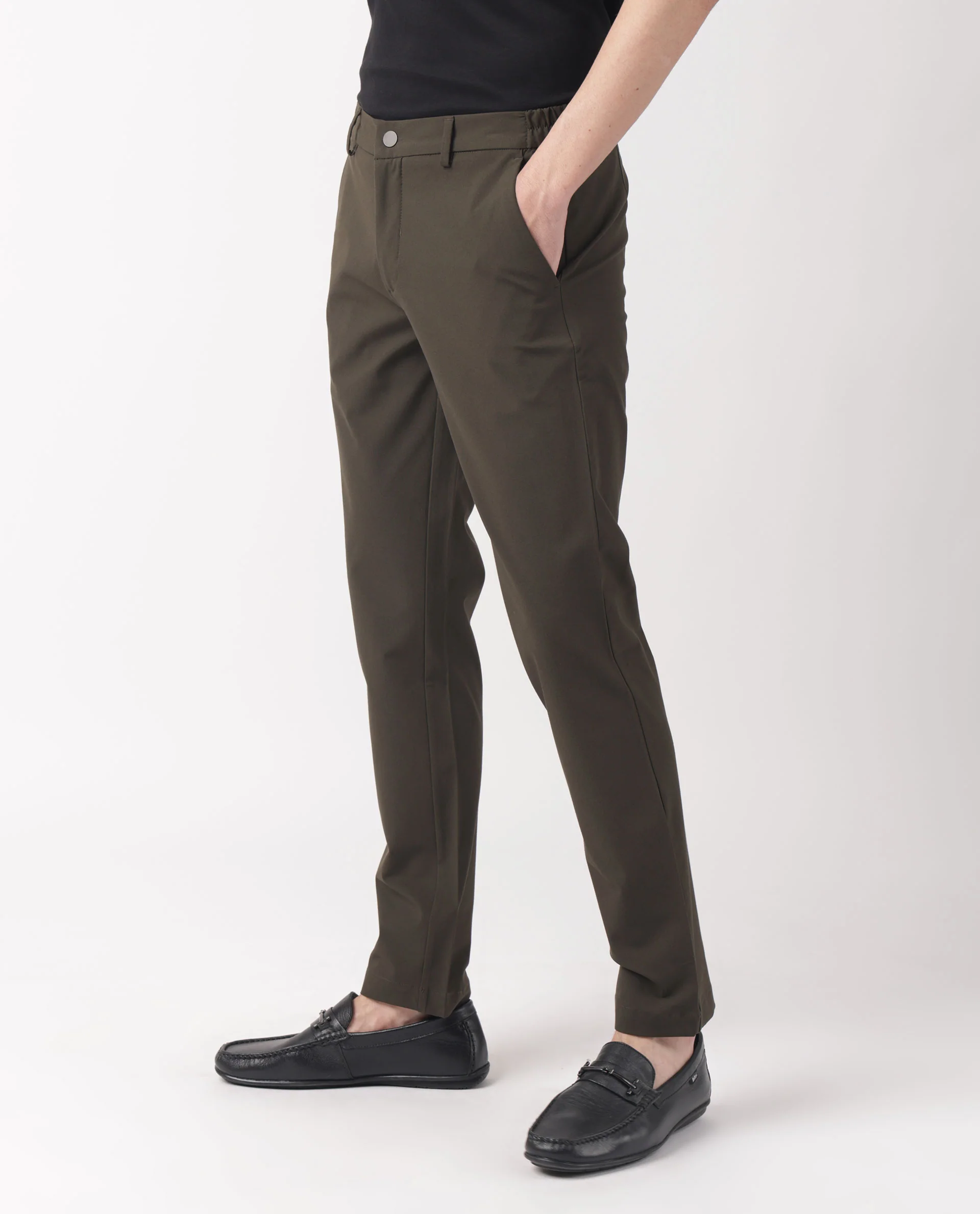 Rare Rabbit Men's Travellers Dark Olive Solid Mid-Rise Regular Fit Trouser - Image 4
