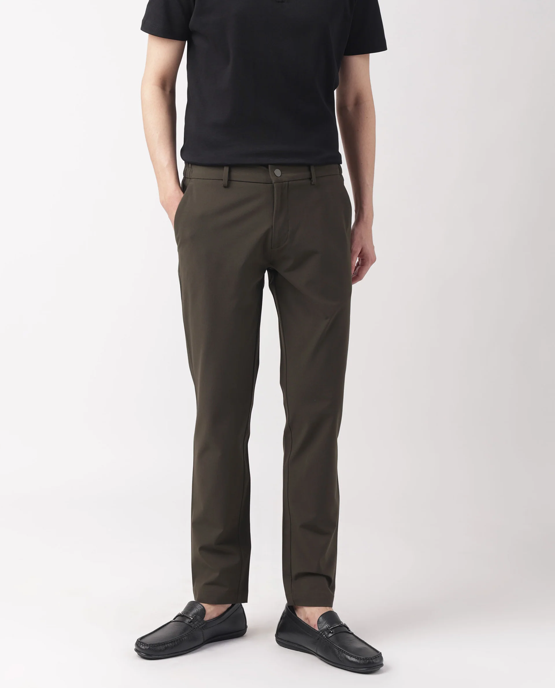 Rare Rabbit Men's Travellers Dark Olive Solid Mid-Rise Regular Fit Trouser - Image 6