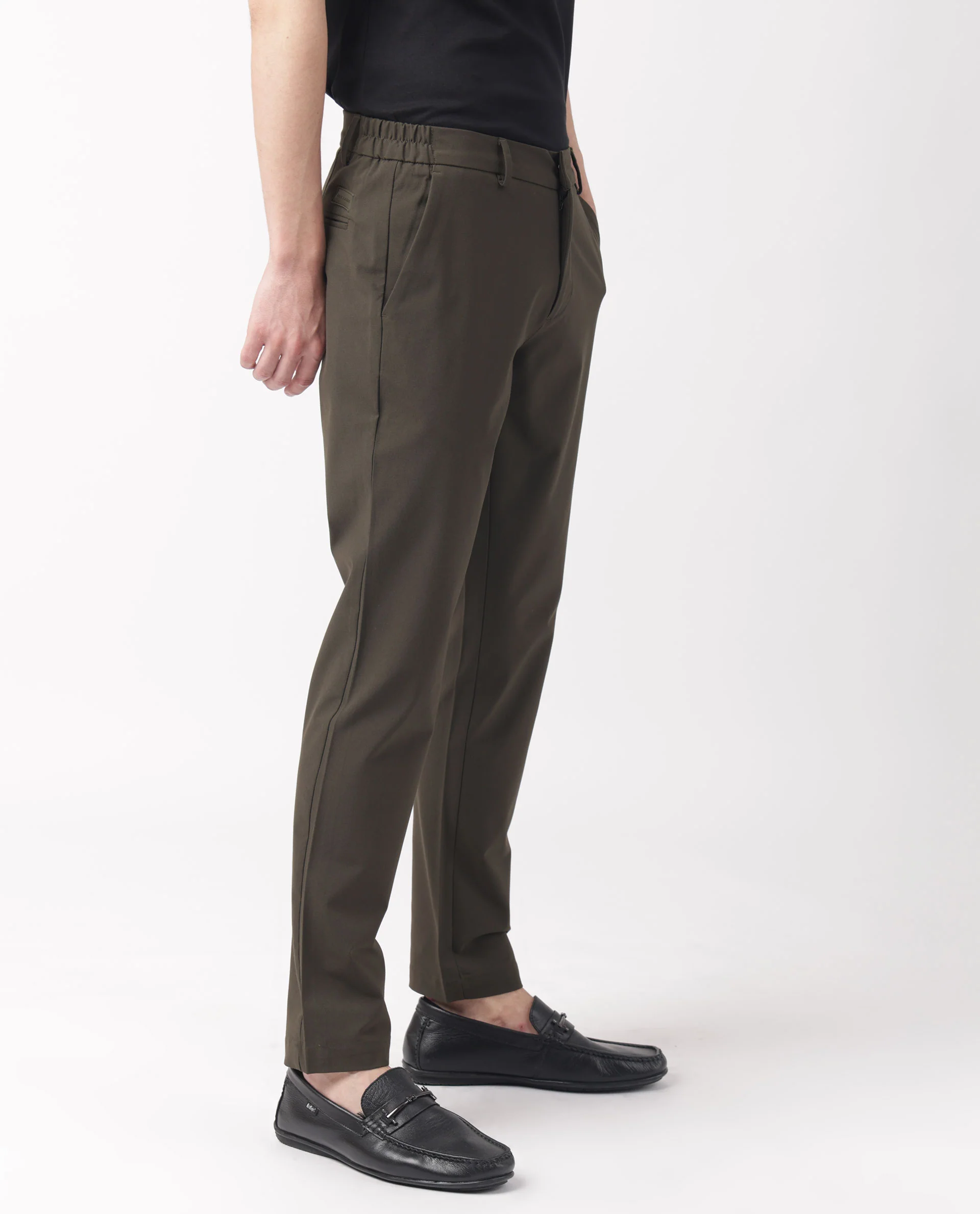 Rare Rabbit Men's Travellers Dark Olive Solid Mid-Rise Regular Fit Trouser - Image 7