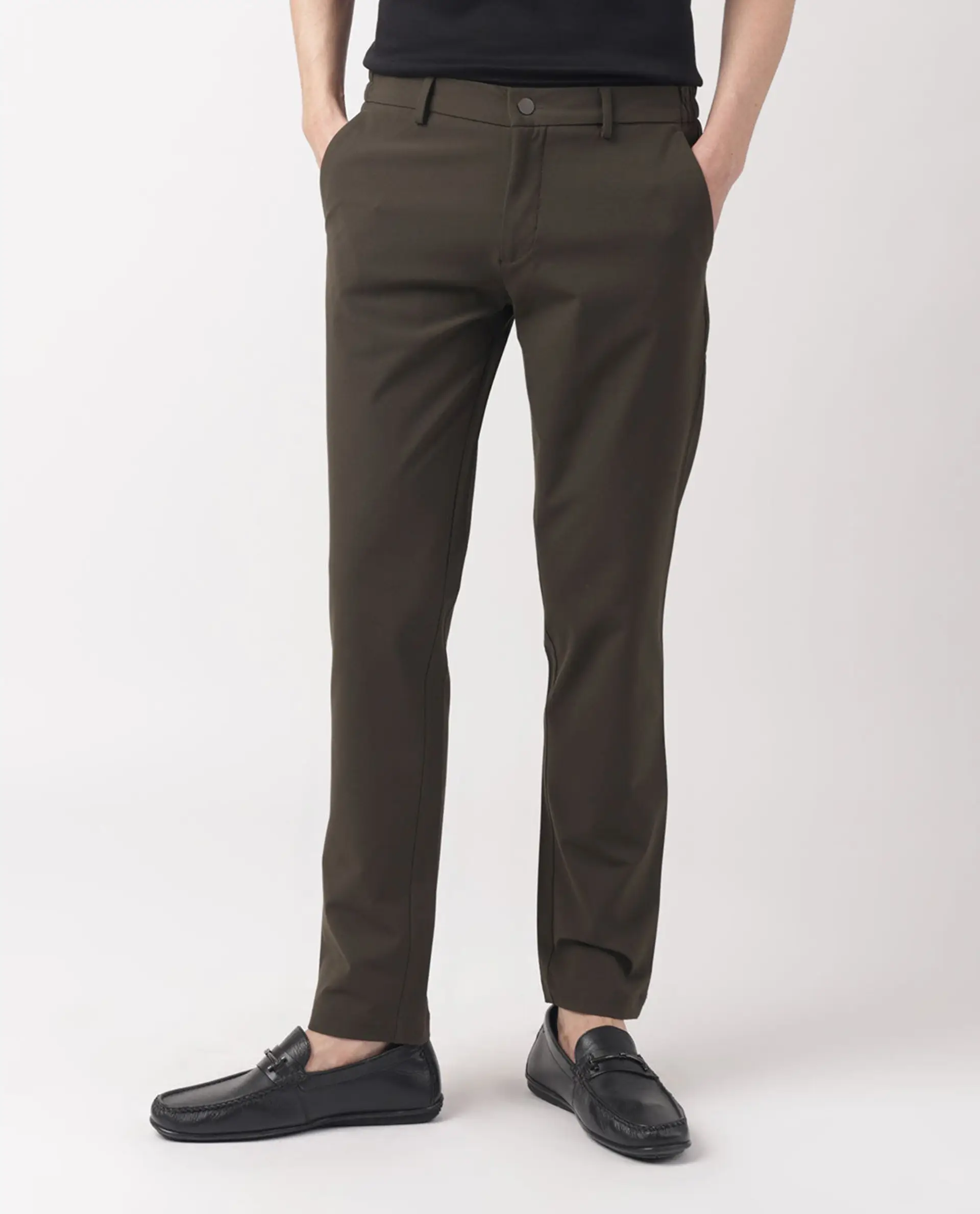 Rare Rabbit Men's Travellers Dark Olive Solid Mid-Rise Regular Fit Trouser - Image 9