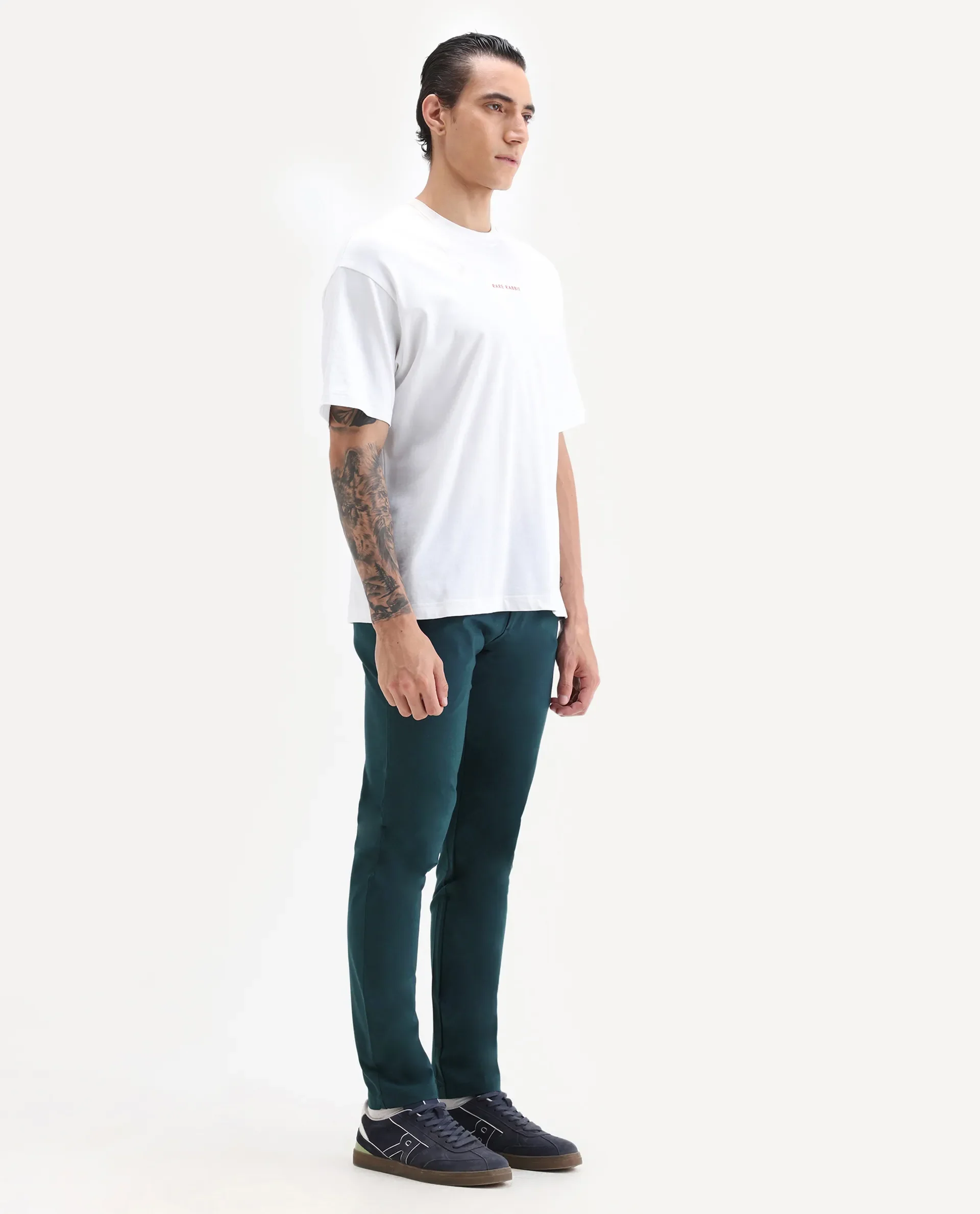Rare Rabbit Men's Travellers Dark Petrol Solid Mid-Rise Regular Fit Trouser - Image 5