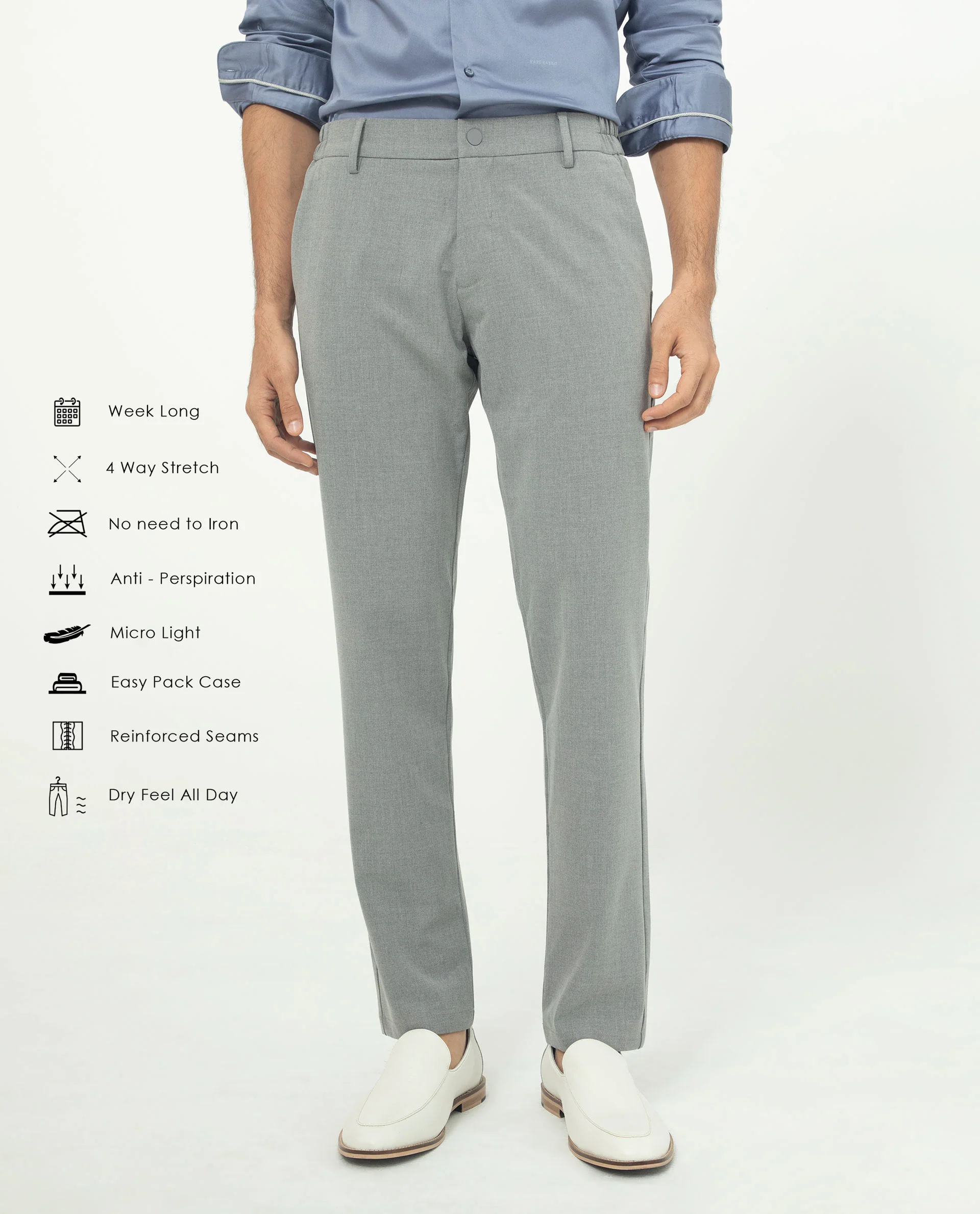 Rare Rabbit Men's Travellers Dusky Grey Solid Mid-Rise Regular Fit Trouser