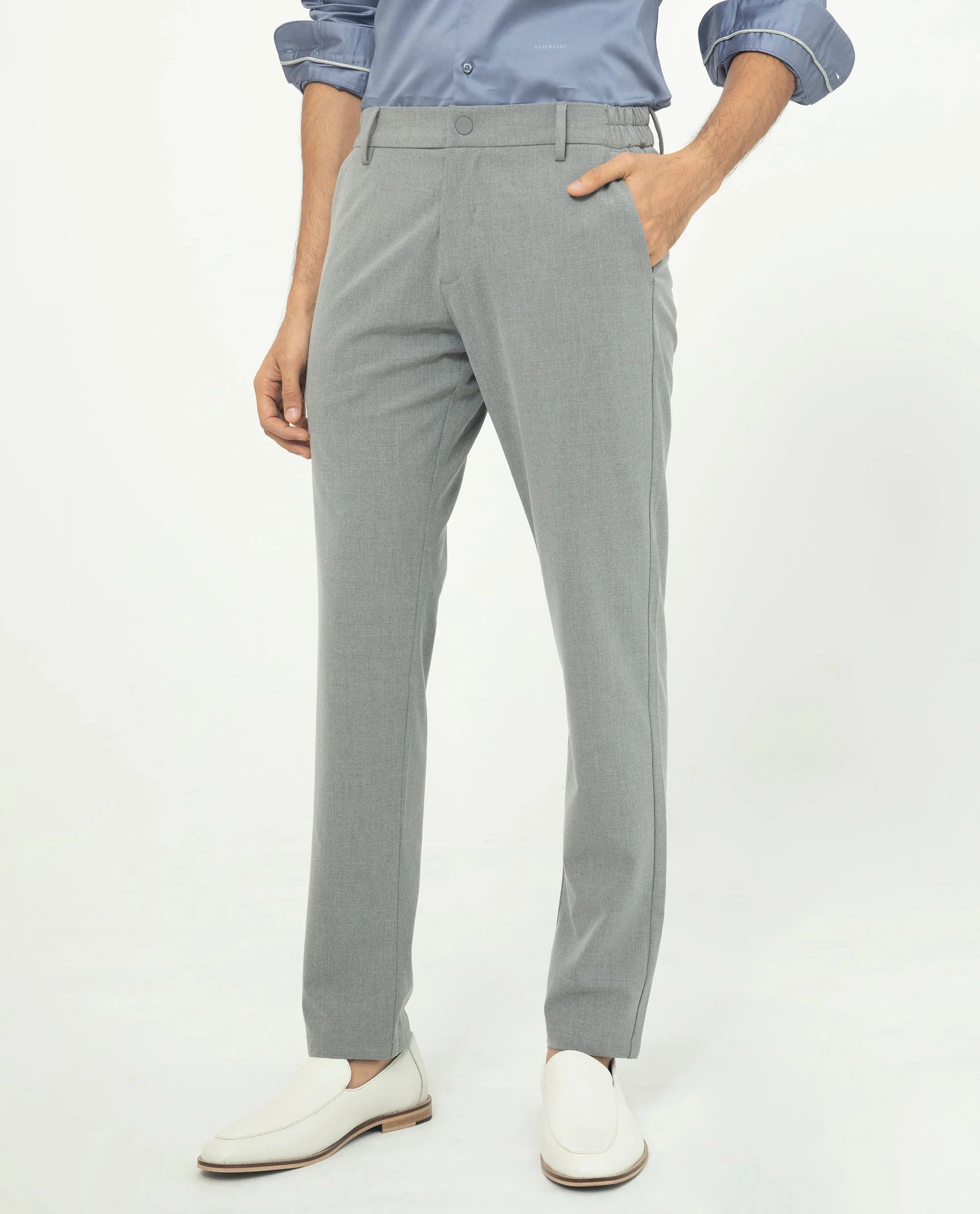 Rare Rabbit Men's Travellers Dusky Grey Solid Mid-Rise Regular Fit Trouser - Image 11