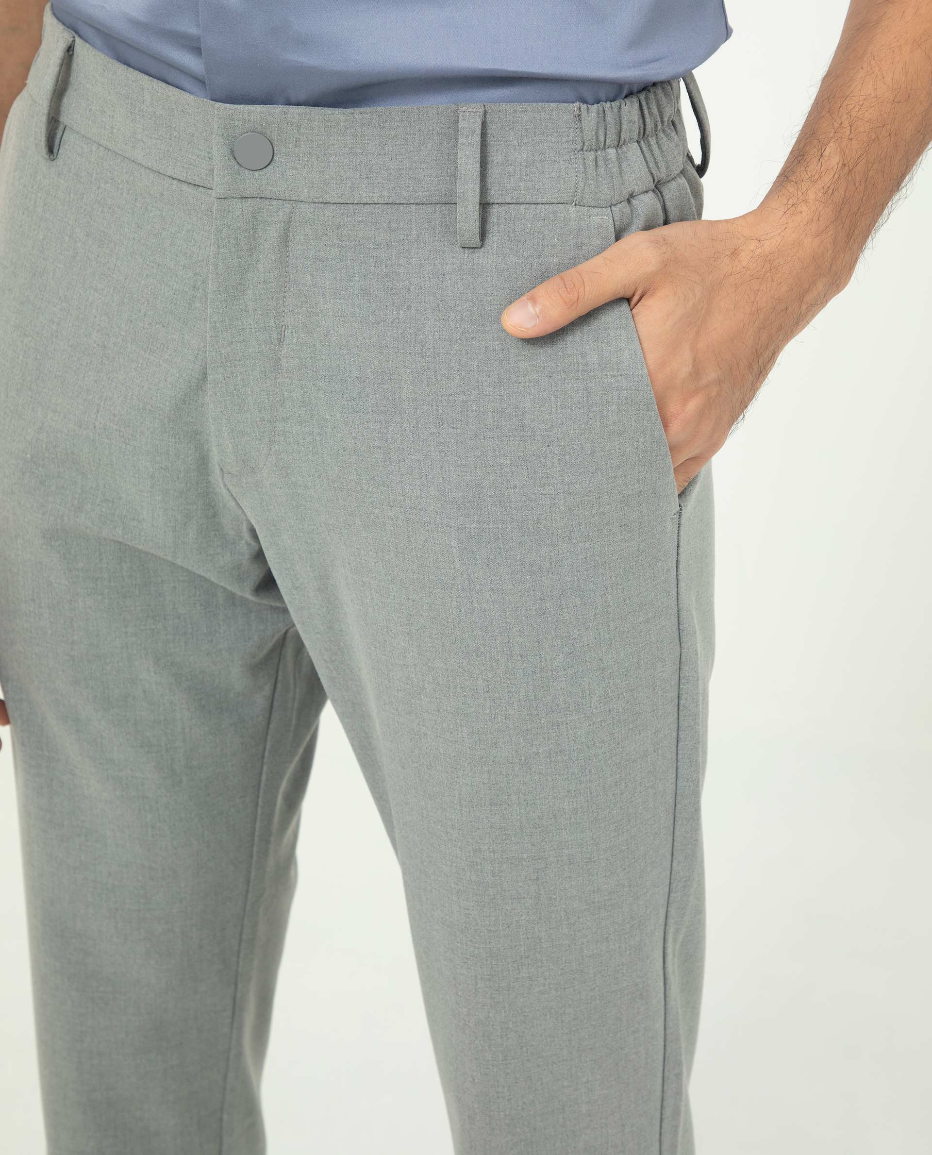 Rare Rabbit Men's Travellers Dusky Grey Solid Mid-Rise Regular Fit Trouser - Image 2