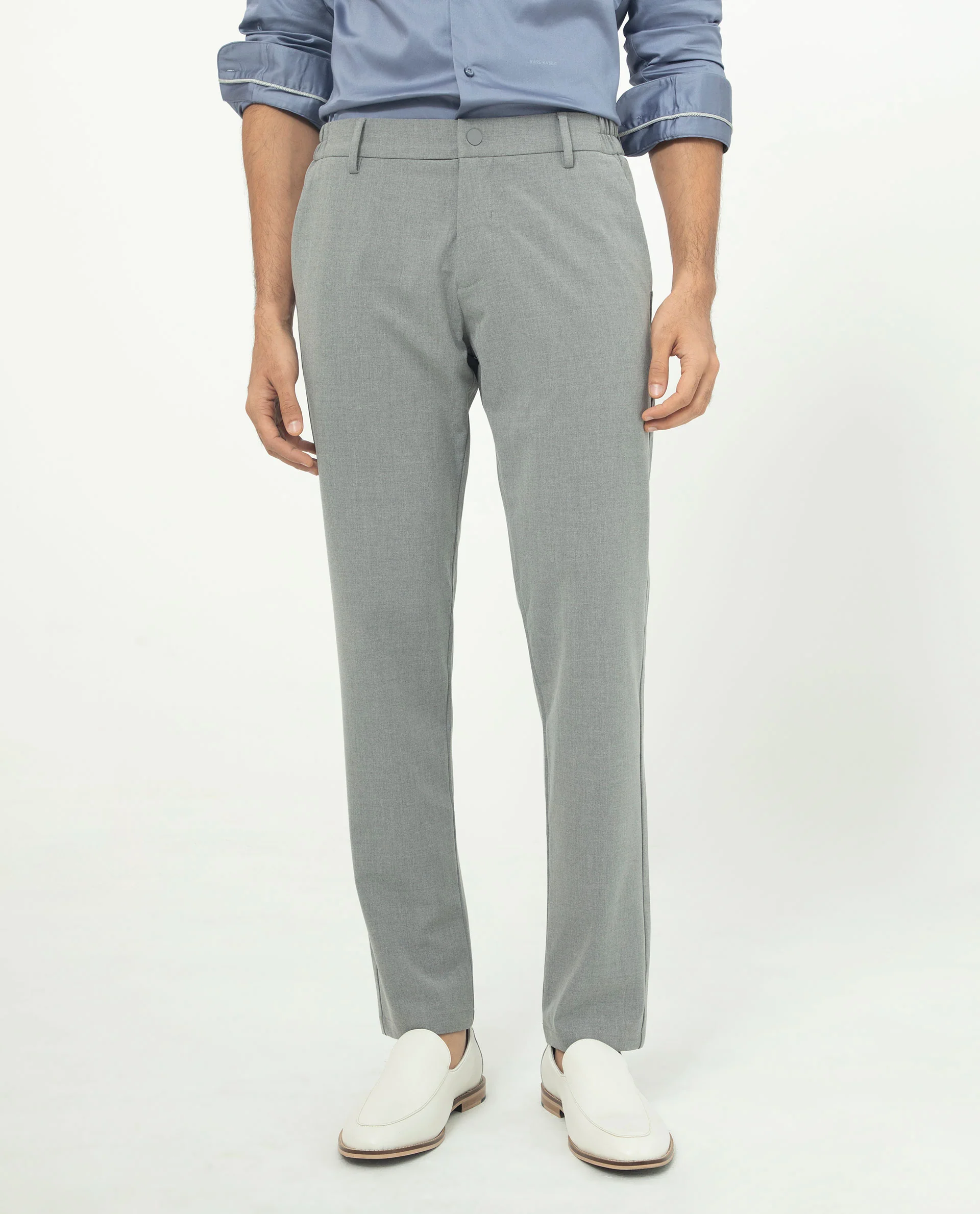 Rare Rabbit Men's Travellers Dusky Grey Solid Mid-Rise Regular Fit Trouser - Image 5