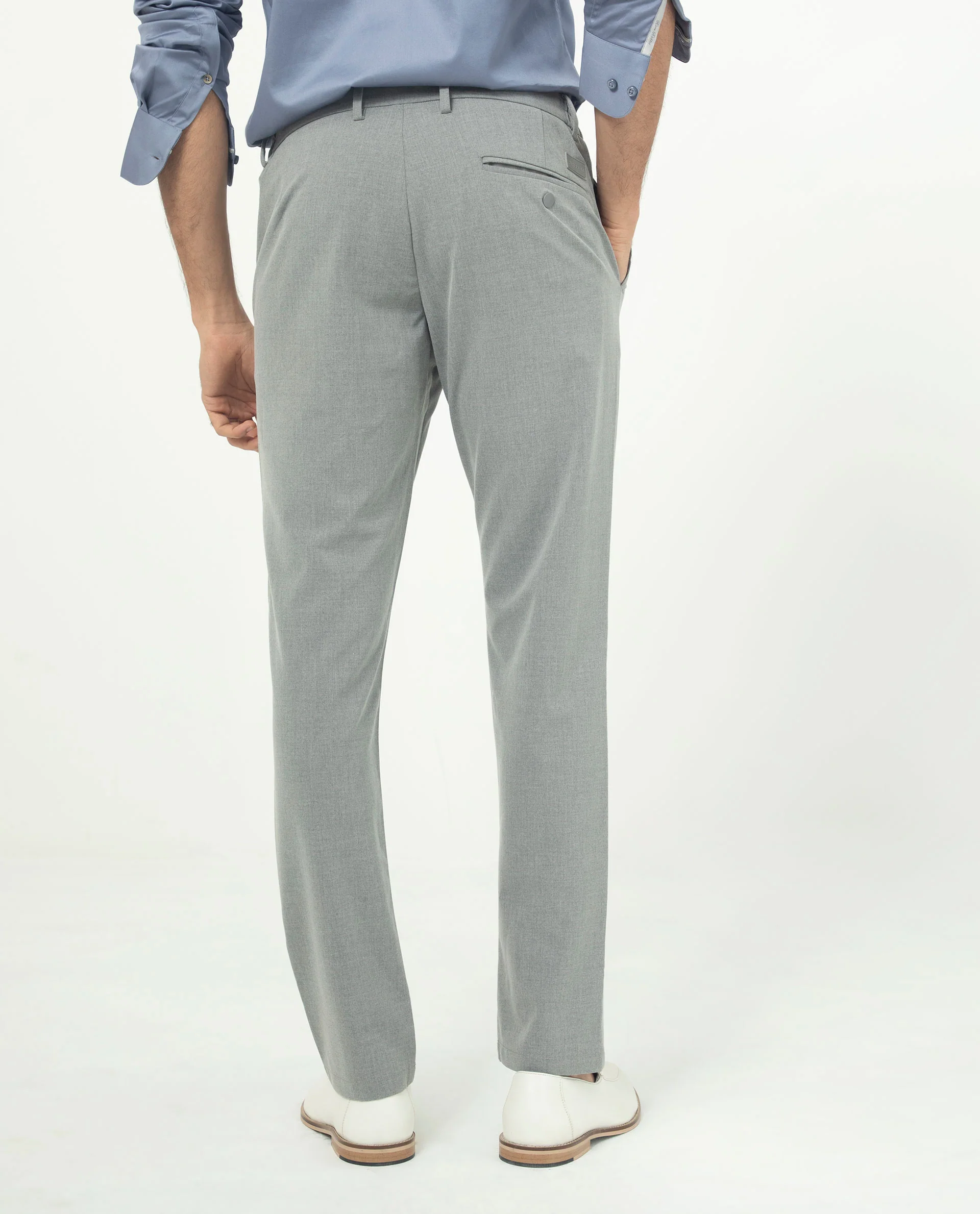 Rare Rabbit Men's Travellers Dusky Grey Solid Mid-Rise Regular Fit Trouser - Image 6