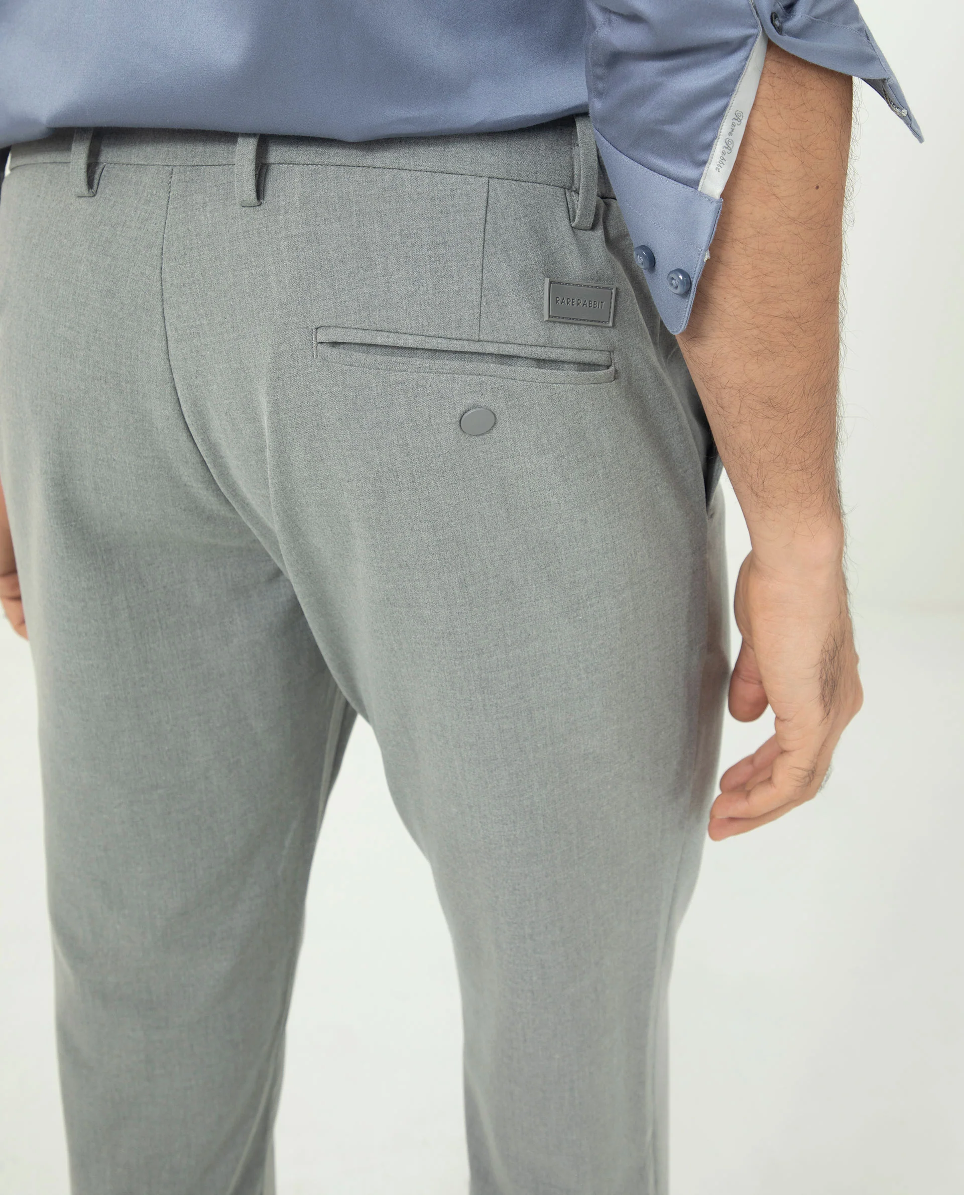 Rare Rabbit Men's Travellers Dusky Grey Solid Mid-Rise Regular Fit Trouser - Image 7