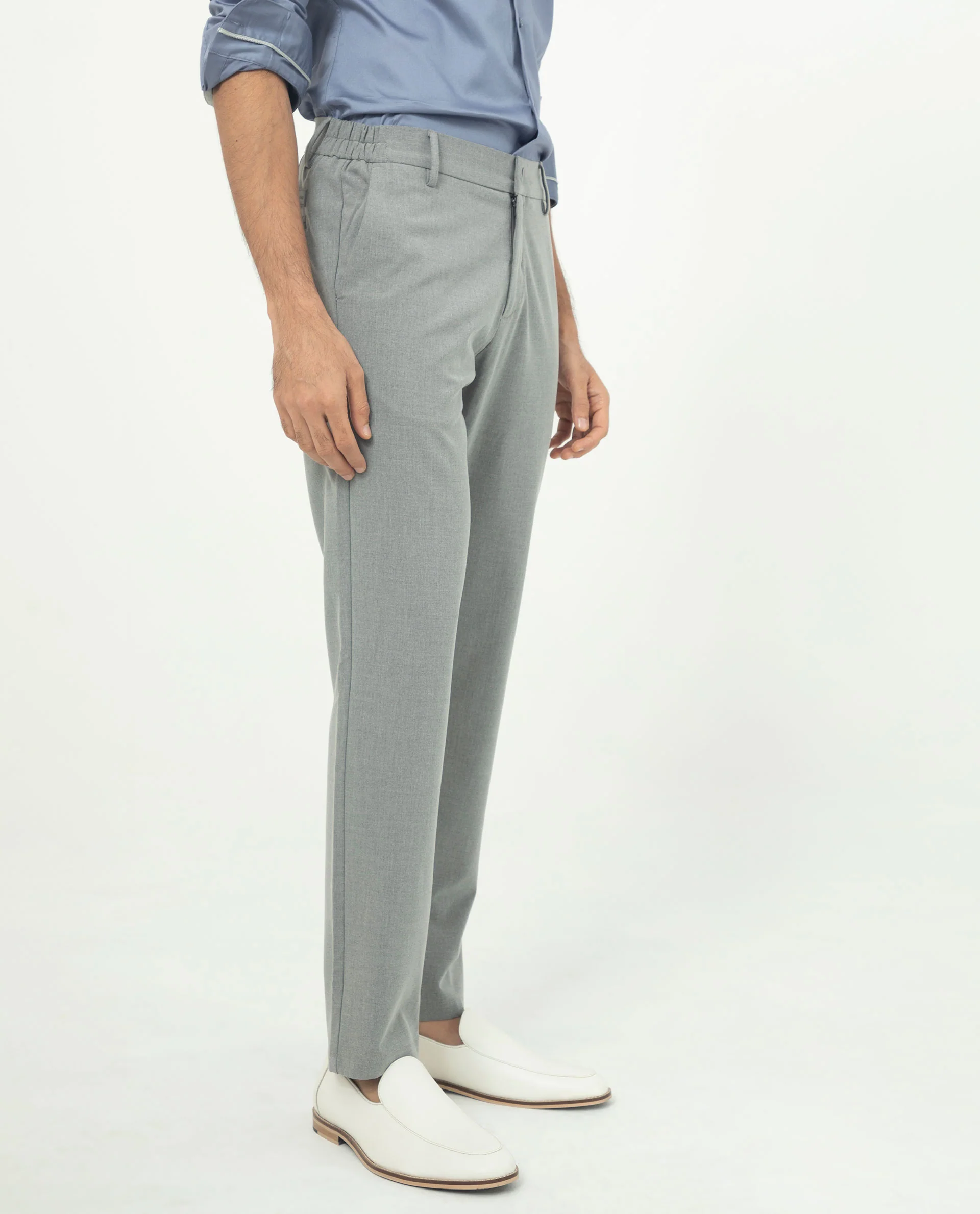Rare Rabbit Men's Travellers Dusky Grey Solid Mid-Rise Regular Fit Trouser - Image 9