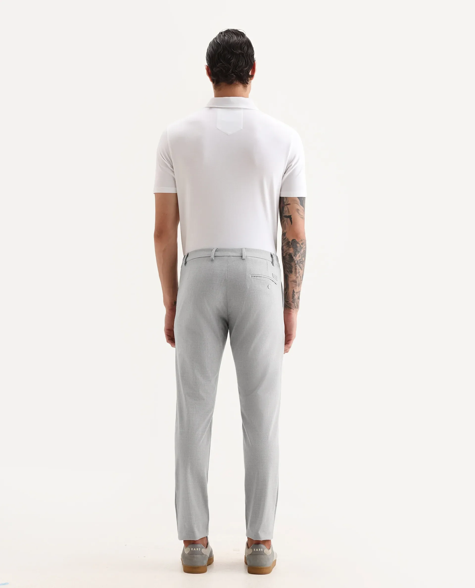 Rare Rabbit Men's Travellers Light Grey Solid Mid-Rise Regular Fit Trouser - Image 7