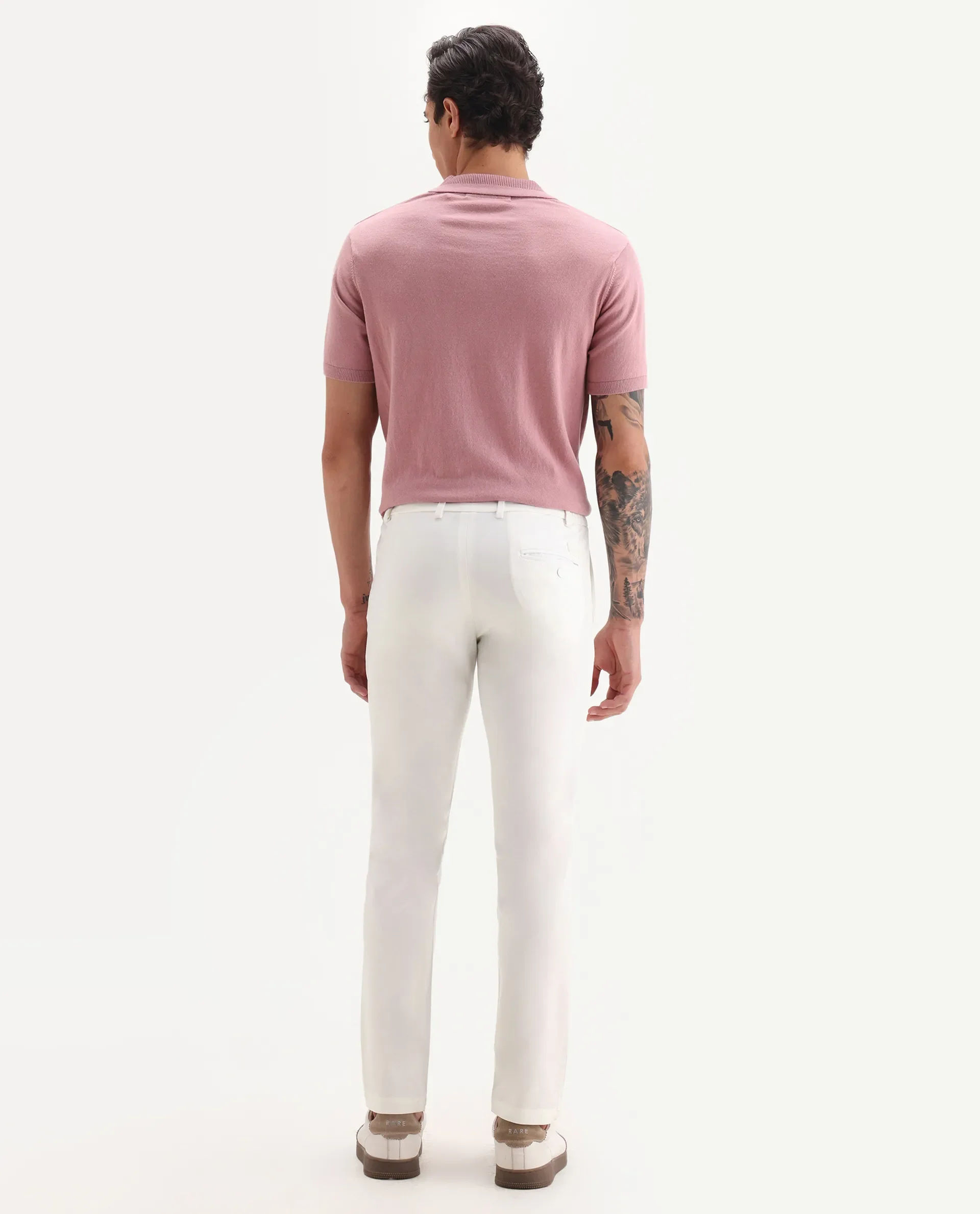 Rare Rabbit Men's Travellers Off White Solid Mid-Rise Regular Fit Trouser - Image 6