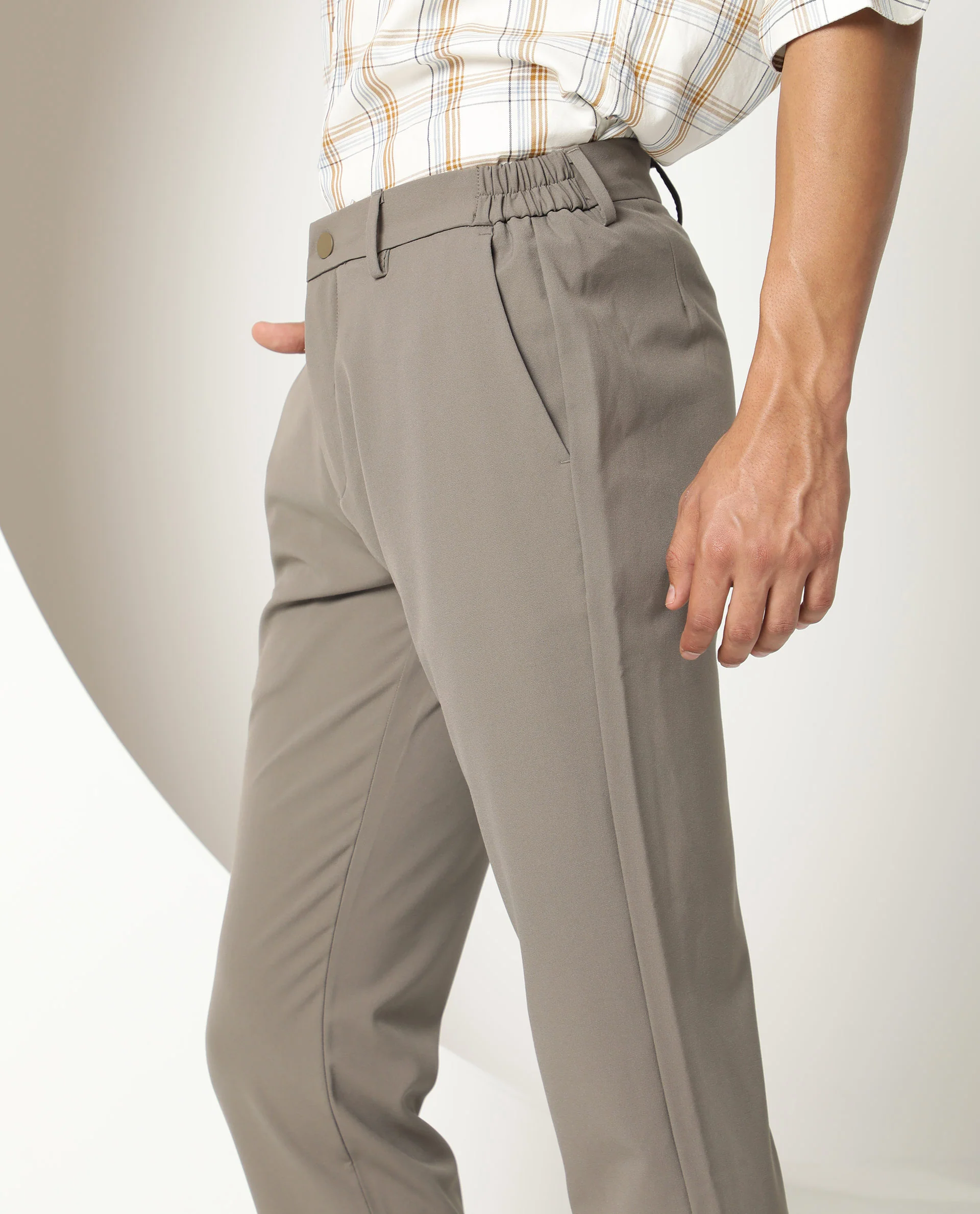 Rare Rabbit Men's Traverse Khaki Solid Mid-Rise Regular Fit Stretch Trousers - Image 5
