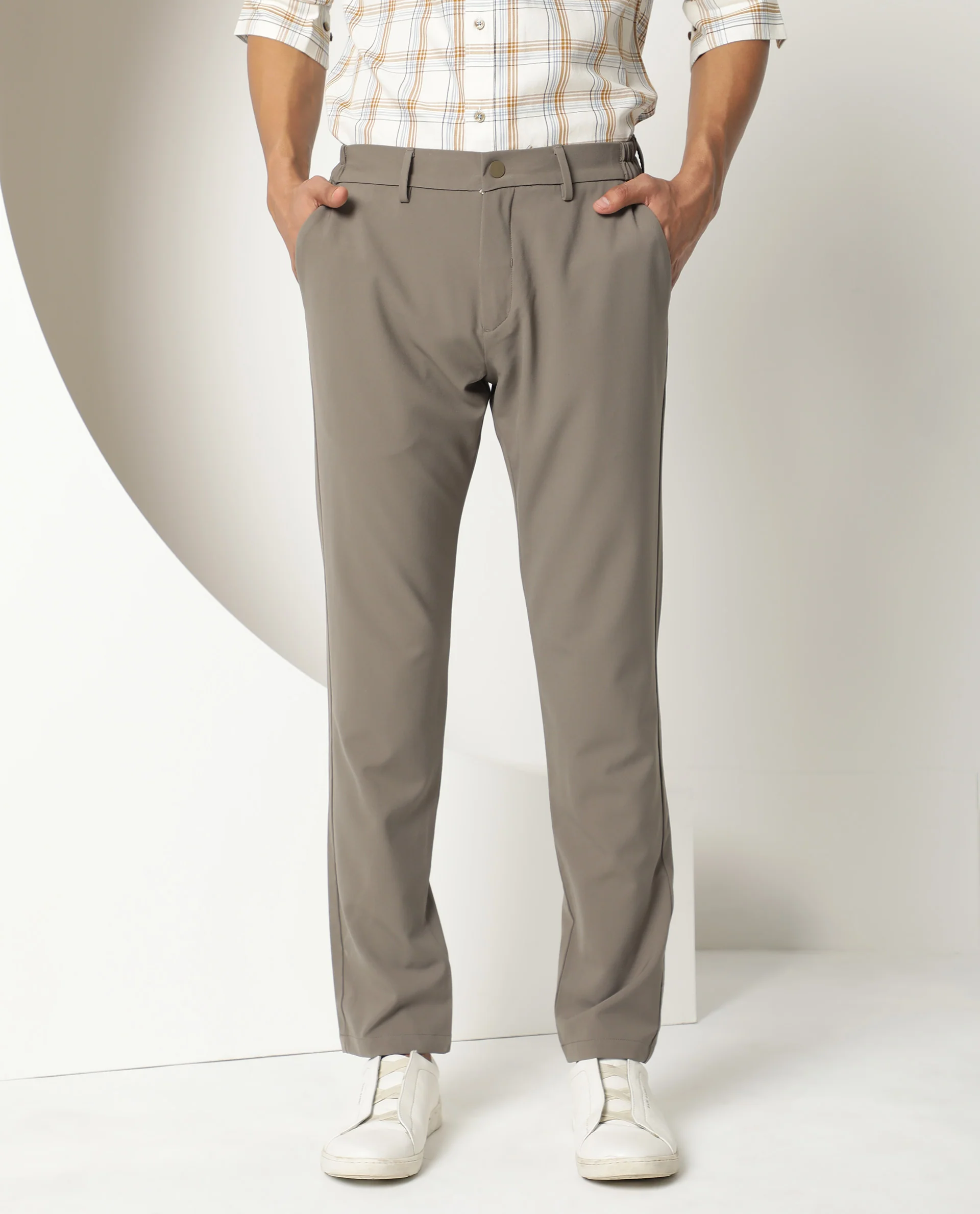 Rare Rabbit Men's Traverse Khaki Solid Mid-Rise Regular Fit Stretch Trousers - Image 8