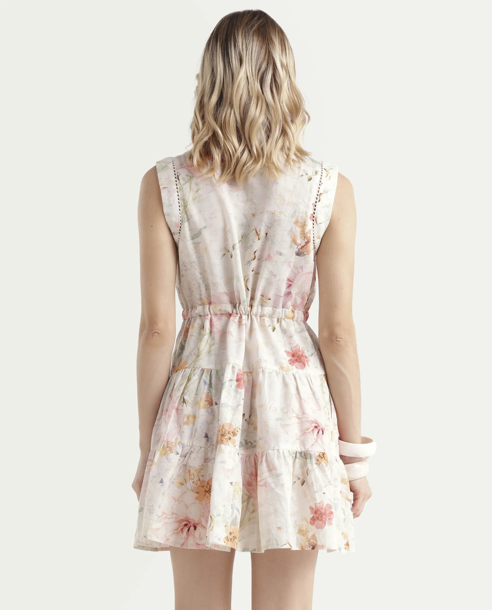 Rareism Women's Trazo Multi Cotton Blend Overlap Neck Floral Print Sleeveless Mini Fit And Flare Dress - Image 7
