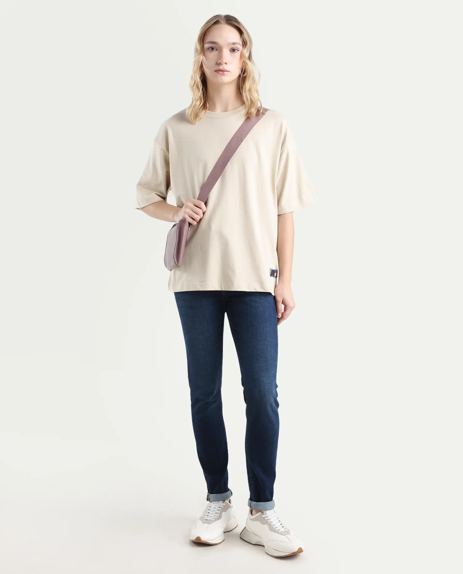 Rareism Women's Trebel Beige Cotton Graphic Print Oversized T-Shirt - Image 2