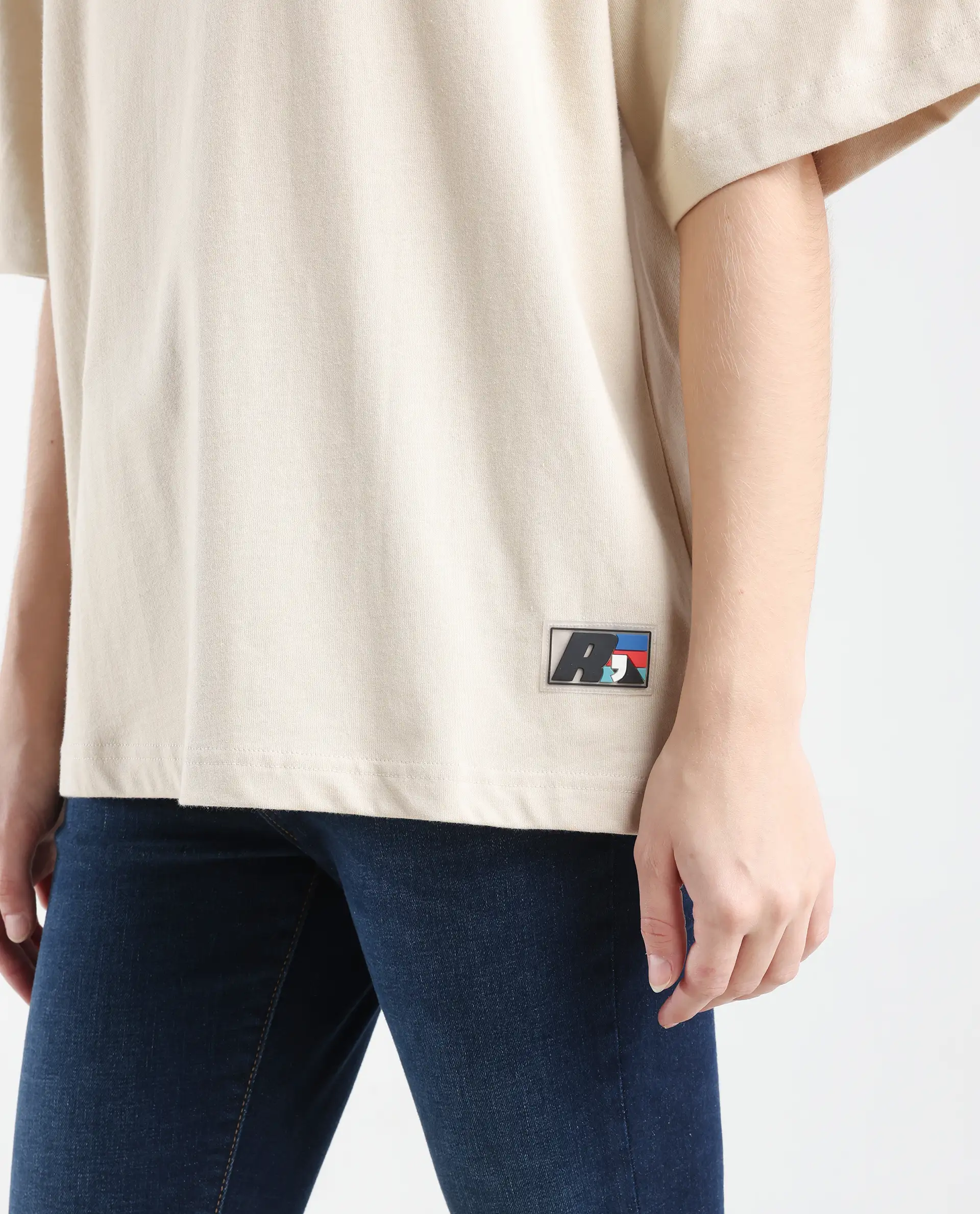 Rareism Women's Trebel Beige Cotton Graphic Print Oversized T-Shirt - Image 5