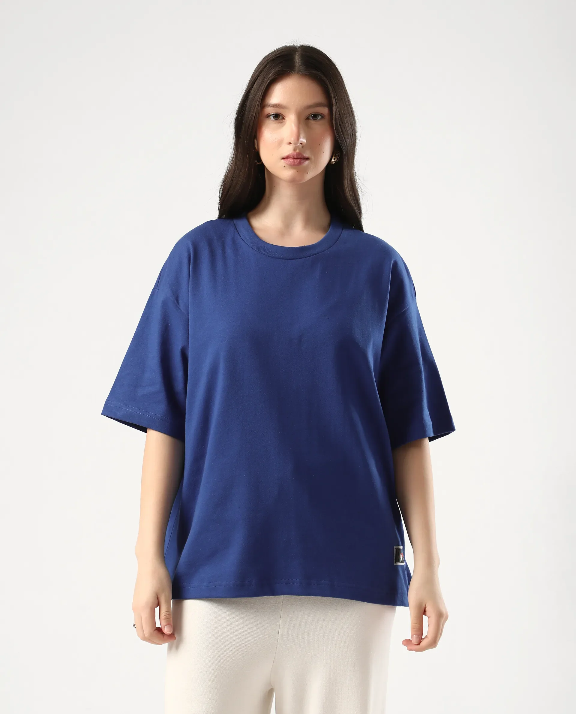 Rareism Women's Trebel Blue Cotton Graphic Print Oversized T-Shirt - Image 2