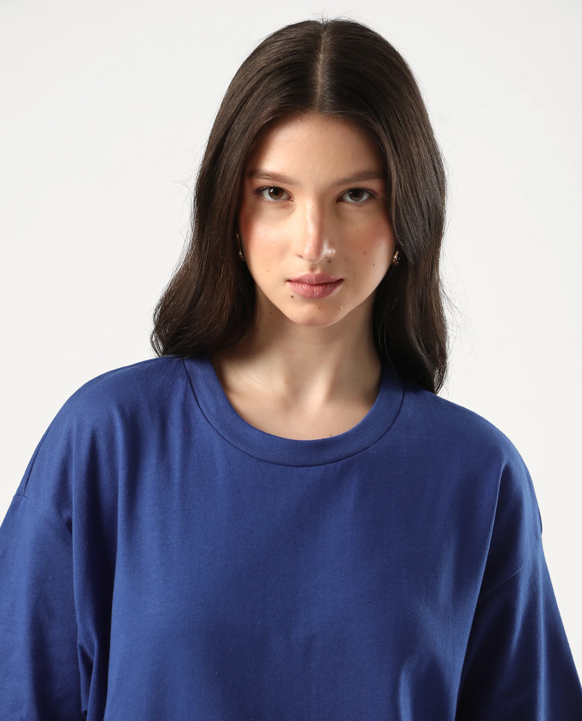 Rareism Women's Trebel Blue Cotton Graphic Print Oversized T-Shirt - Image 3