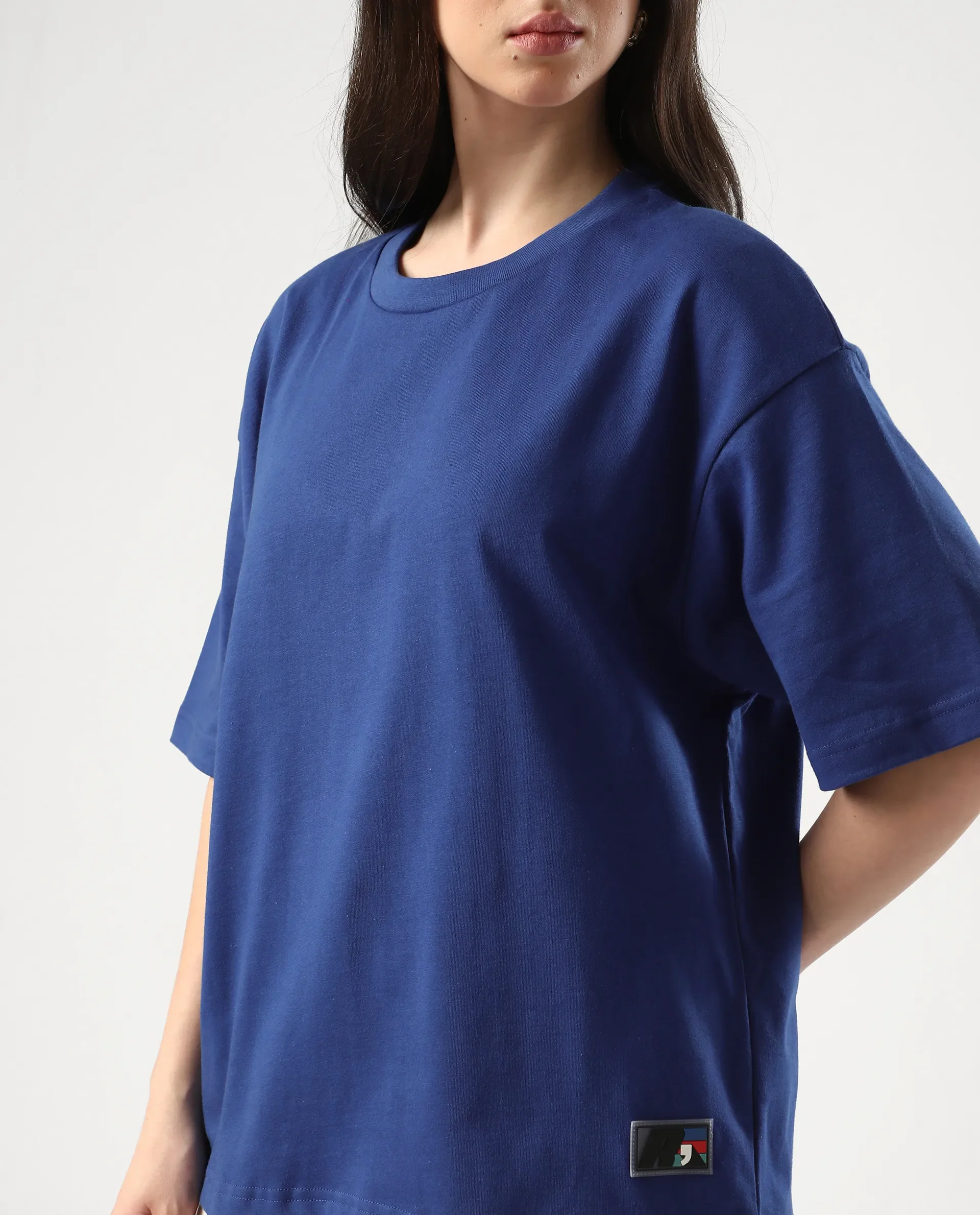 Rareism Women's Trebel Blue Cotton Graphic Print Oversized T-Shirt - Image 4