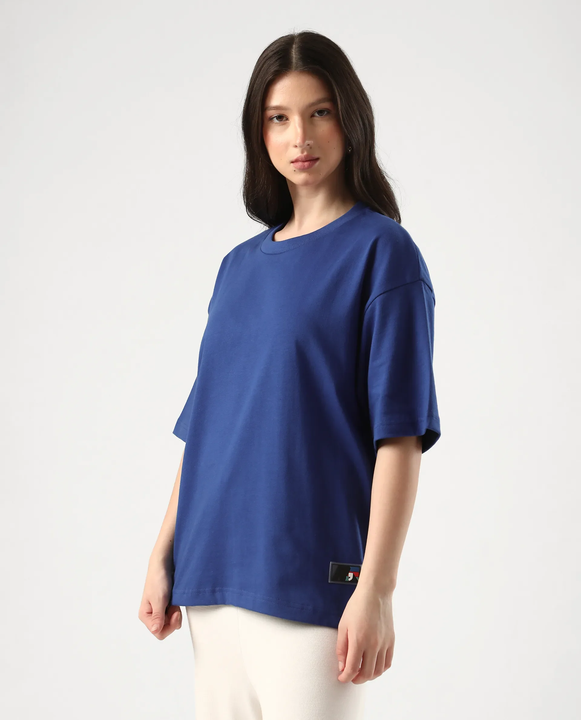 Rareism Women's Trebel Blue Cotton Graphic Print Oversized T-Shirt - Image 5