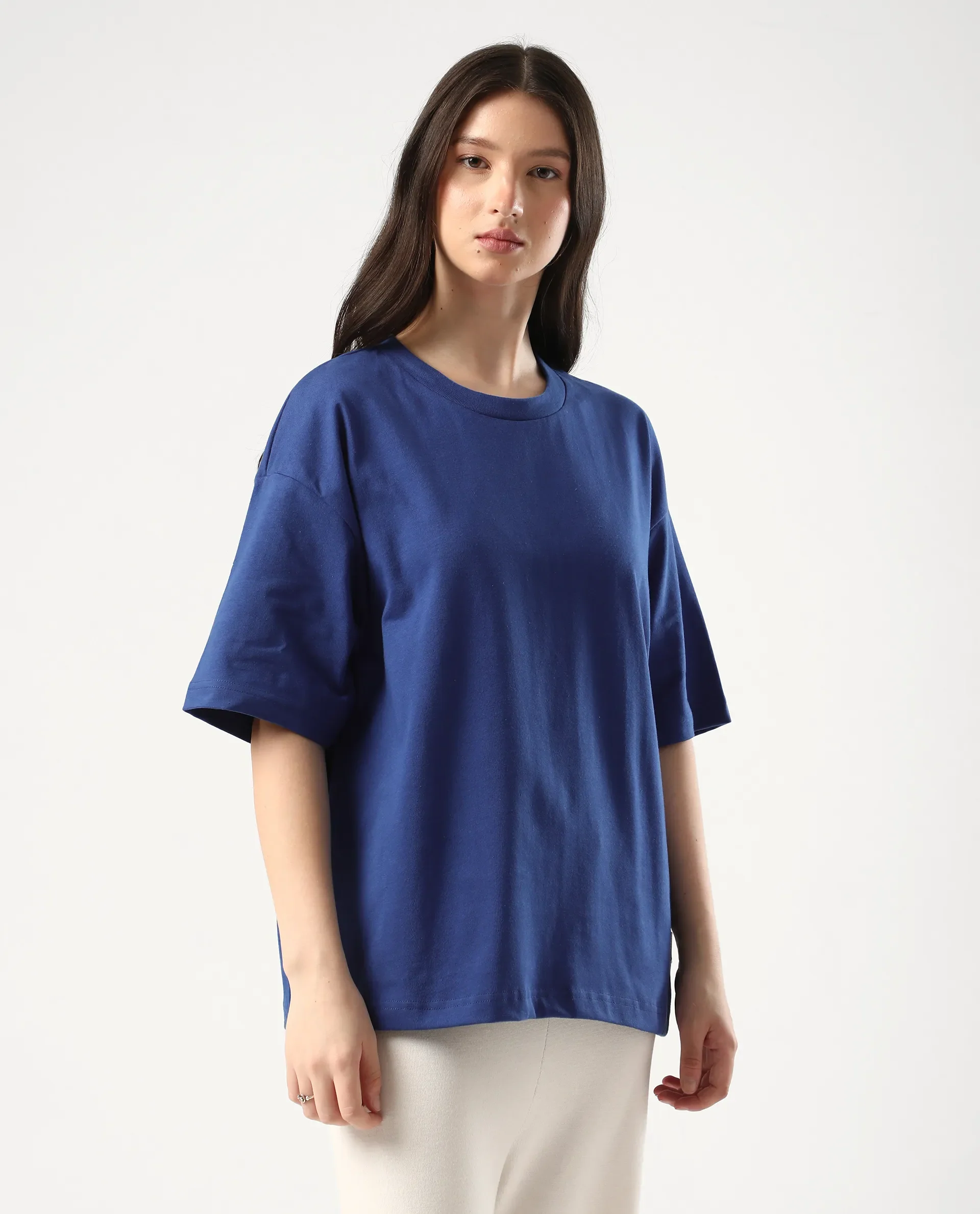 Rareism Women's Trebel Blue Cotton Graphic Print Oversized T-Shirt - Image 6