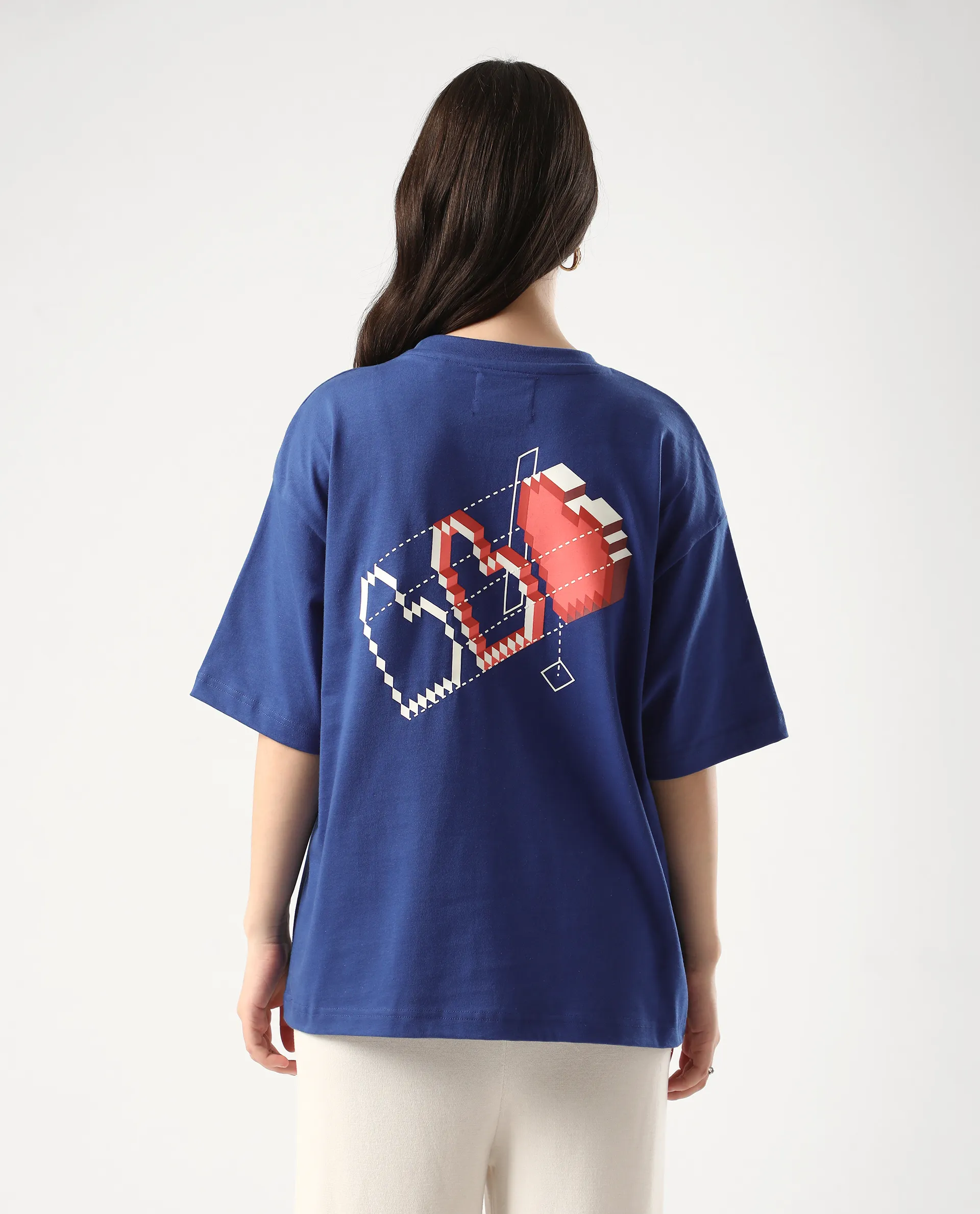 Rareism Women's Trebel Blue Cotton Graphic Print Oversized T-Shirt - Image 8