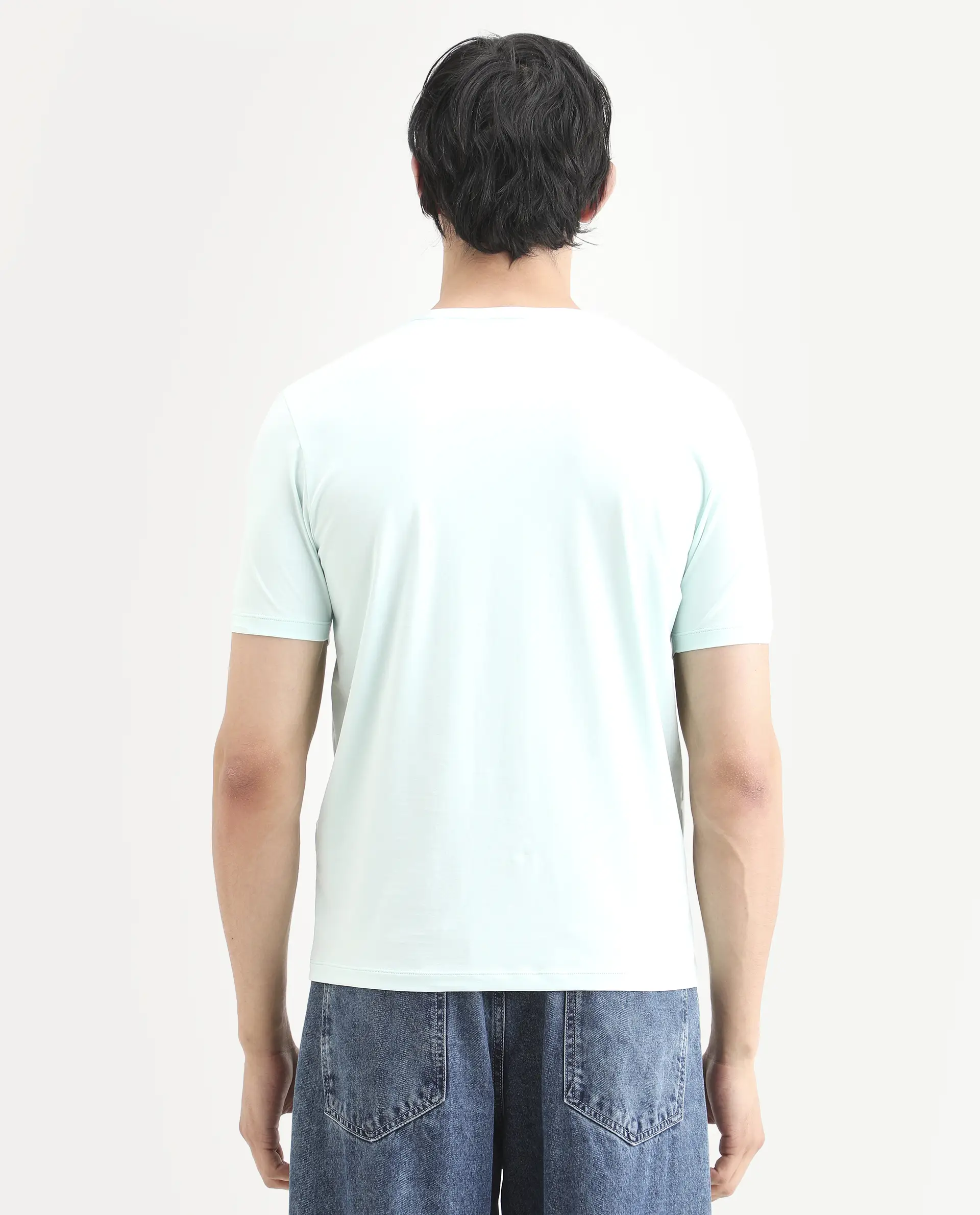 Rare Rabbit Men's Tregor Pastel Green Cotton Blend Fabric Half Sleeve Crew Neck Regular Fit HD Print T-Shirt - Image 7
