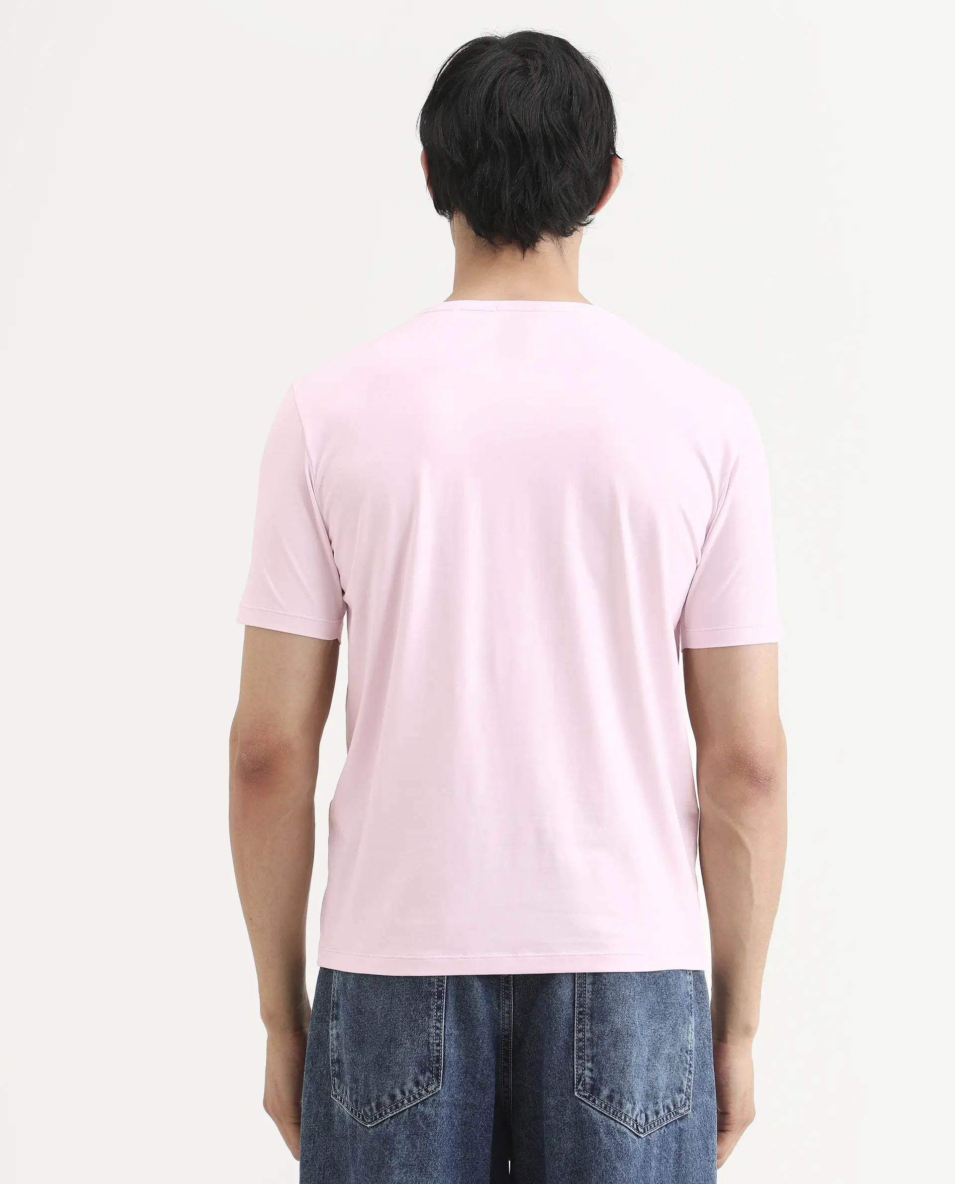 Rare Rabbit Men's Tregor Pastel Pink Cotton Blend Fabric Half Sleeve Crew Neck Regular Fit HD Print T-Shirt - Image 7