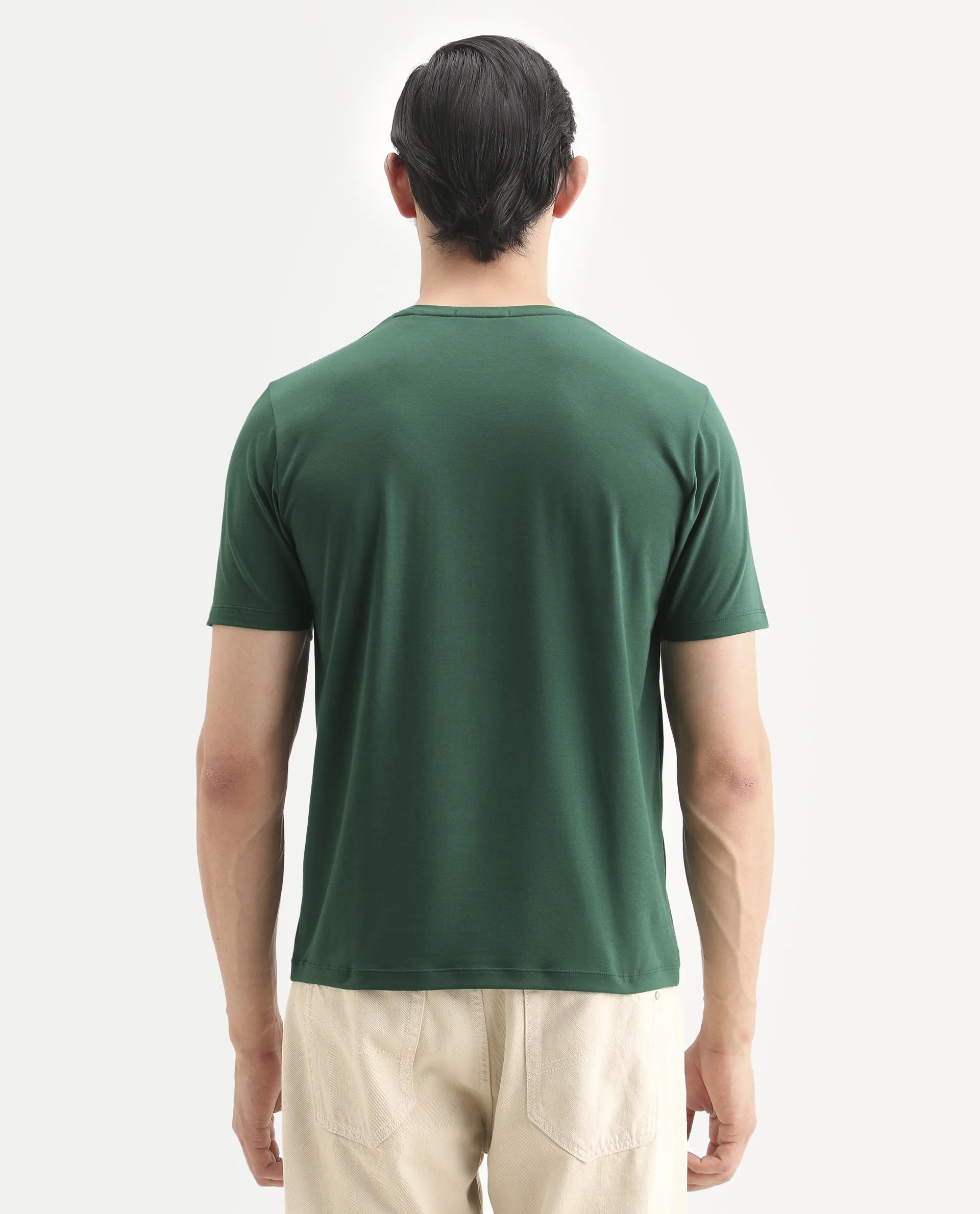 Rare Rabbit Men's Trel Dark Green Cotton Blend Fabric Half Sleeve Crew Neck Regular Fit Graphic Print T-Shirt - Image 8