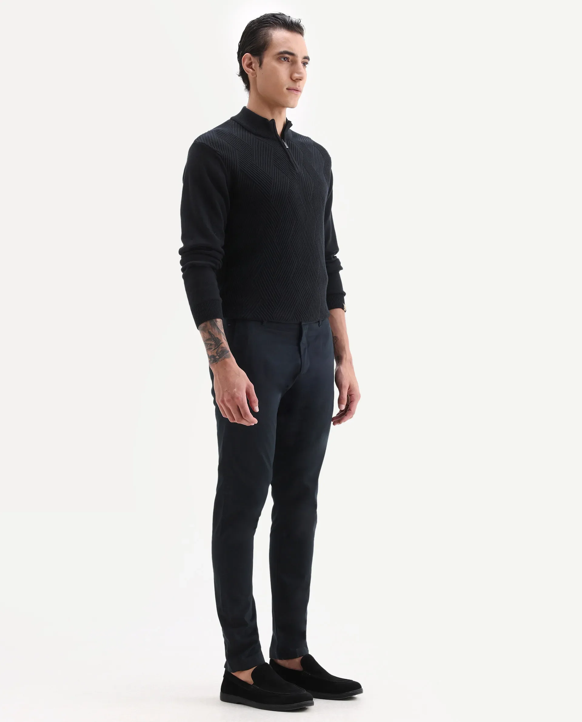 Rare Rabbit Men's Trellis Black Cotton Plain Regular Fit Trouser - Image 6