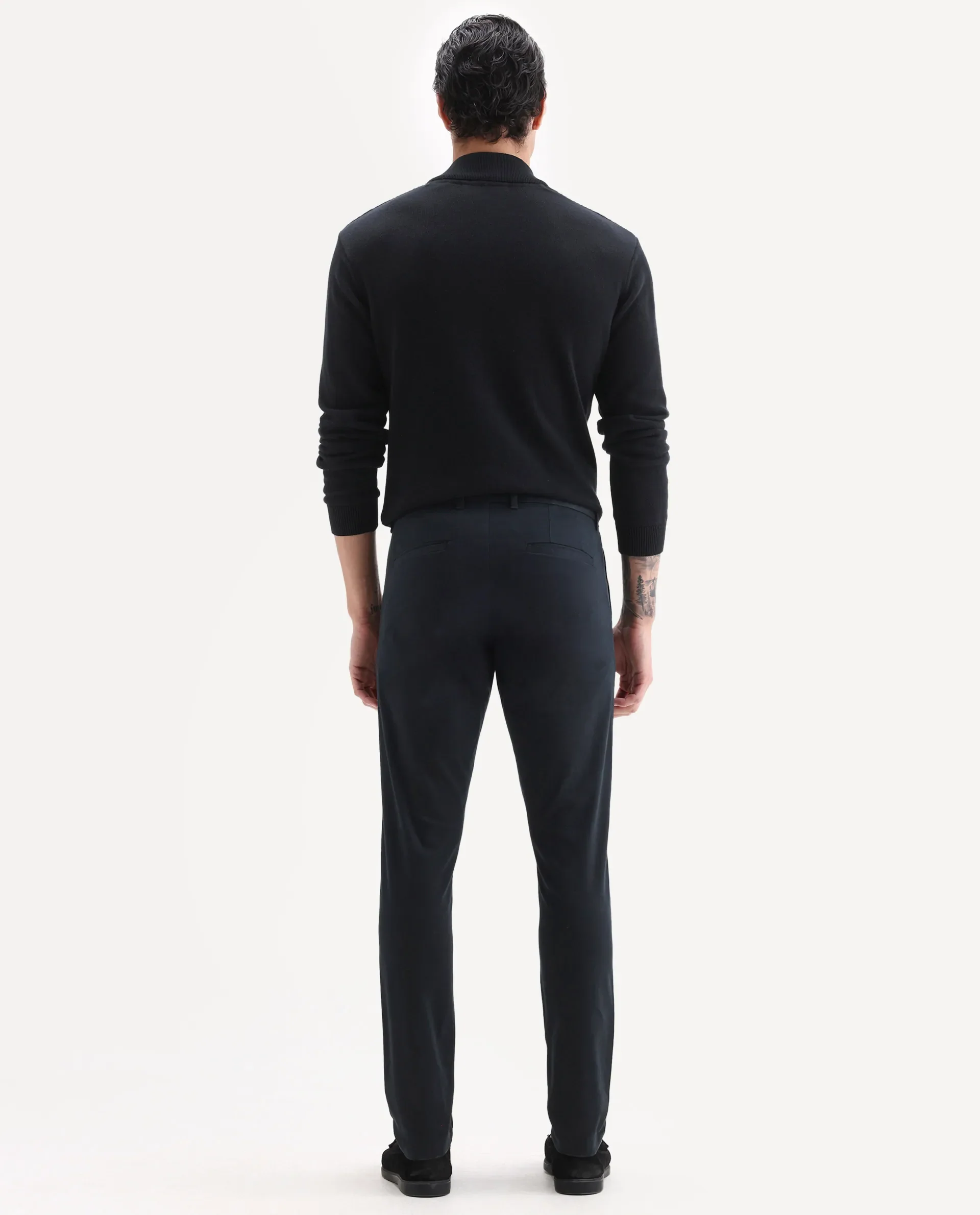 Rare Rabbit Men's Trellis Black Cotton Plain Regular Fit Trouser - Image 8