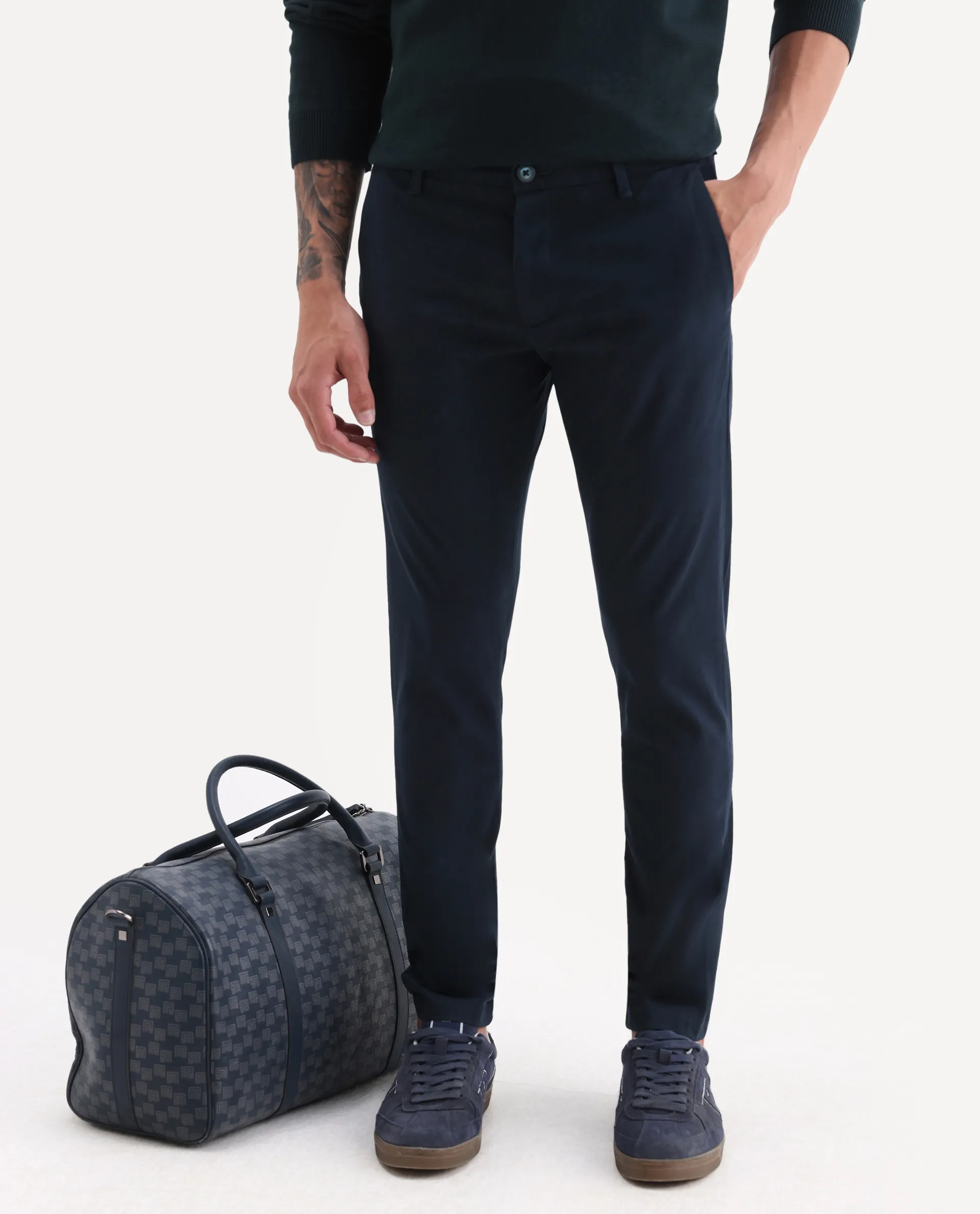 Rare Rabbit Men's Trellis Navy Cotton Plain Regular Fit Trouser - Image 2