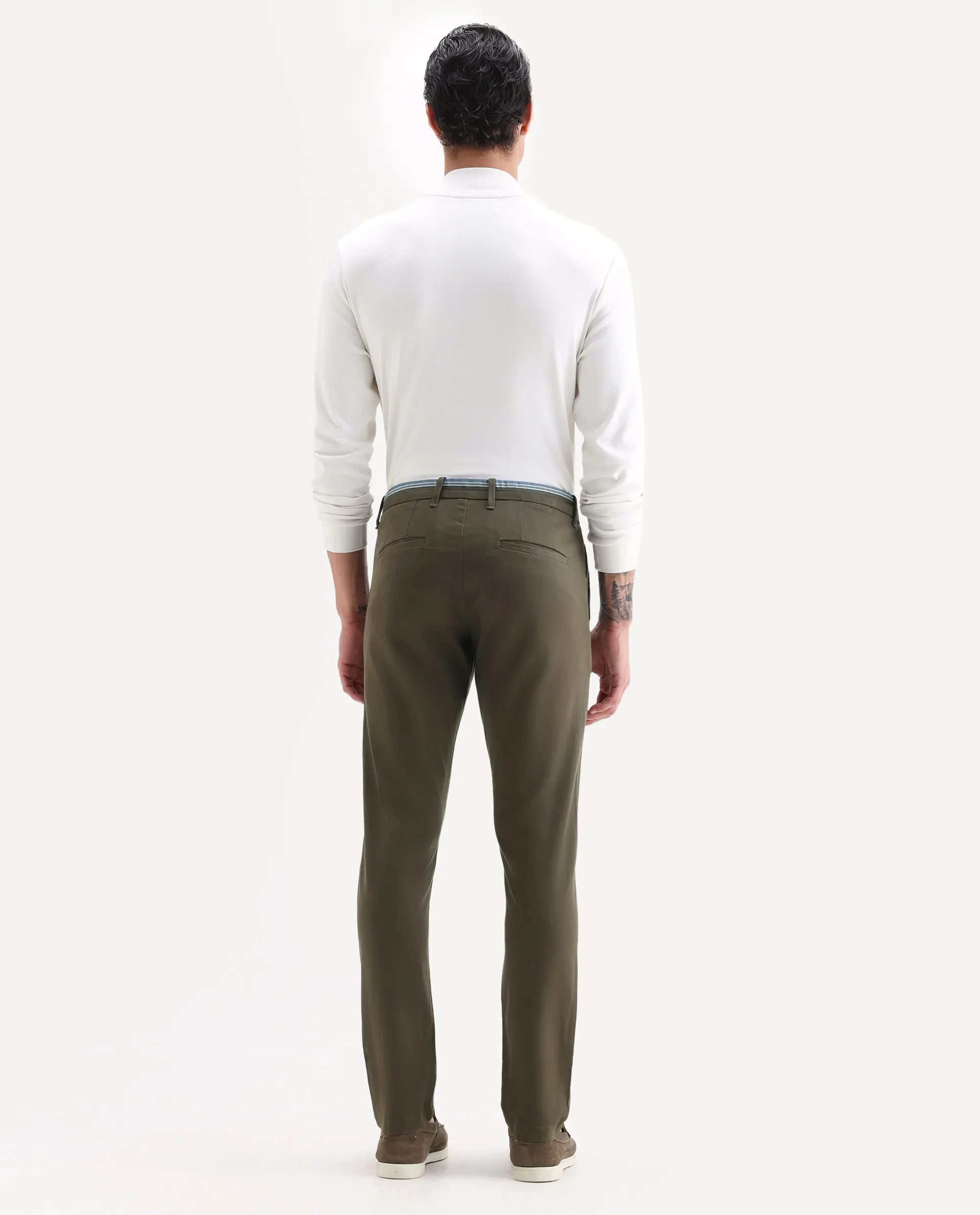 Rare Rabbit Men's Trellis Olive Cotton Plain Regular Fit Trouser - Image 8