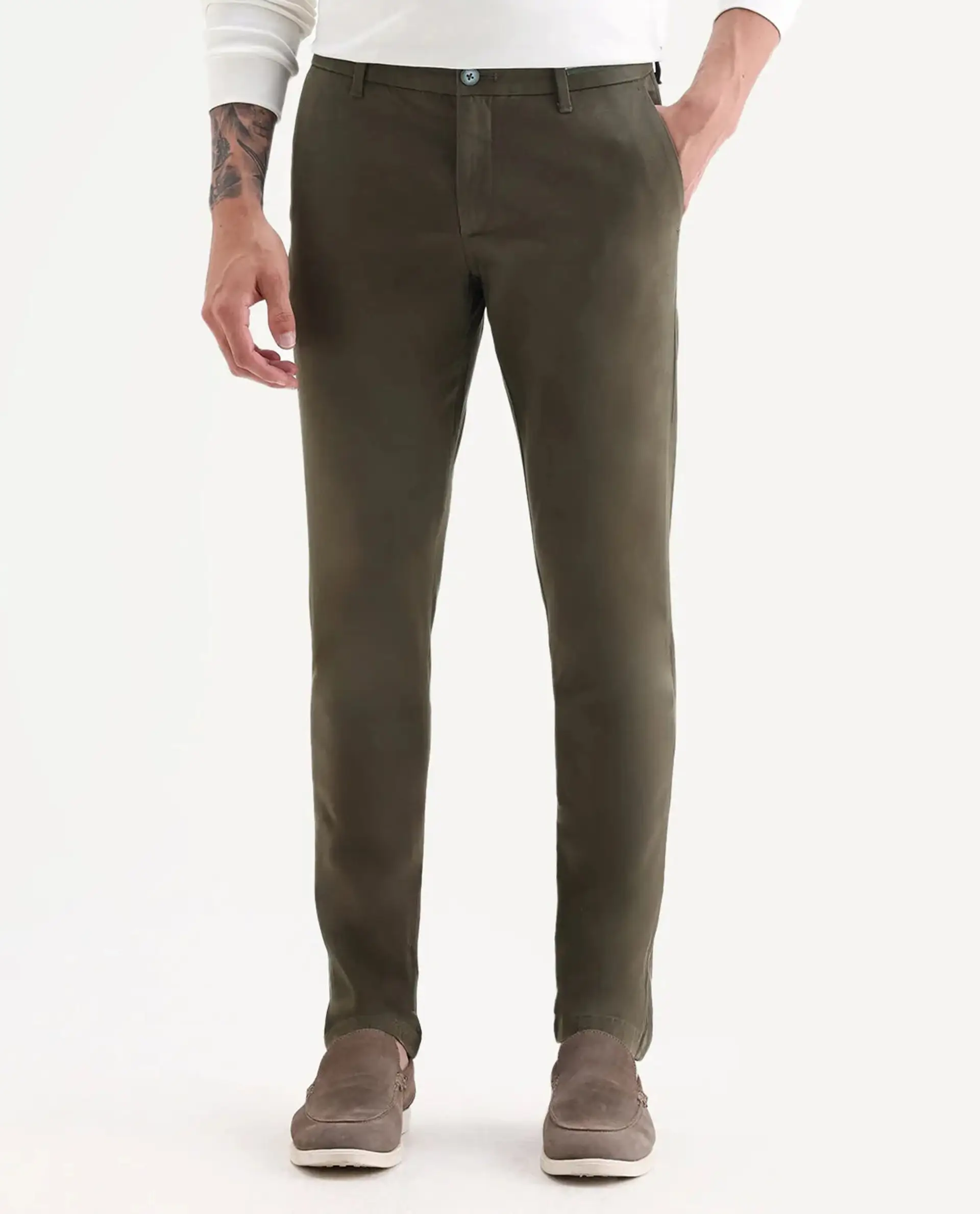 Rare Rabbit Men's Trellis Olive Cotton Plain Regular Fit Trouser - Image 9