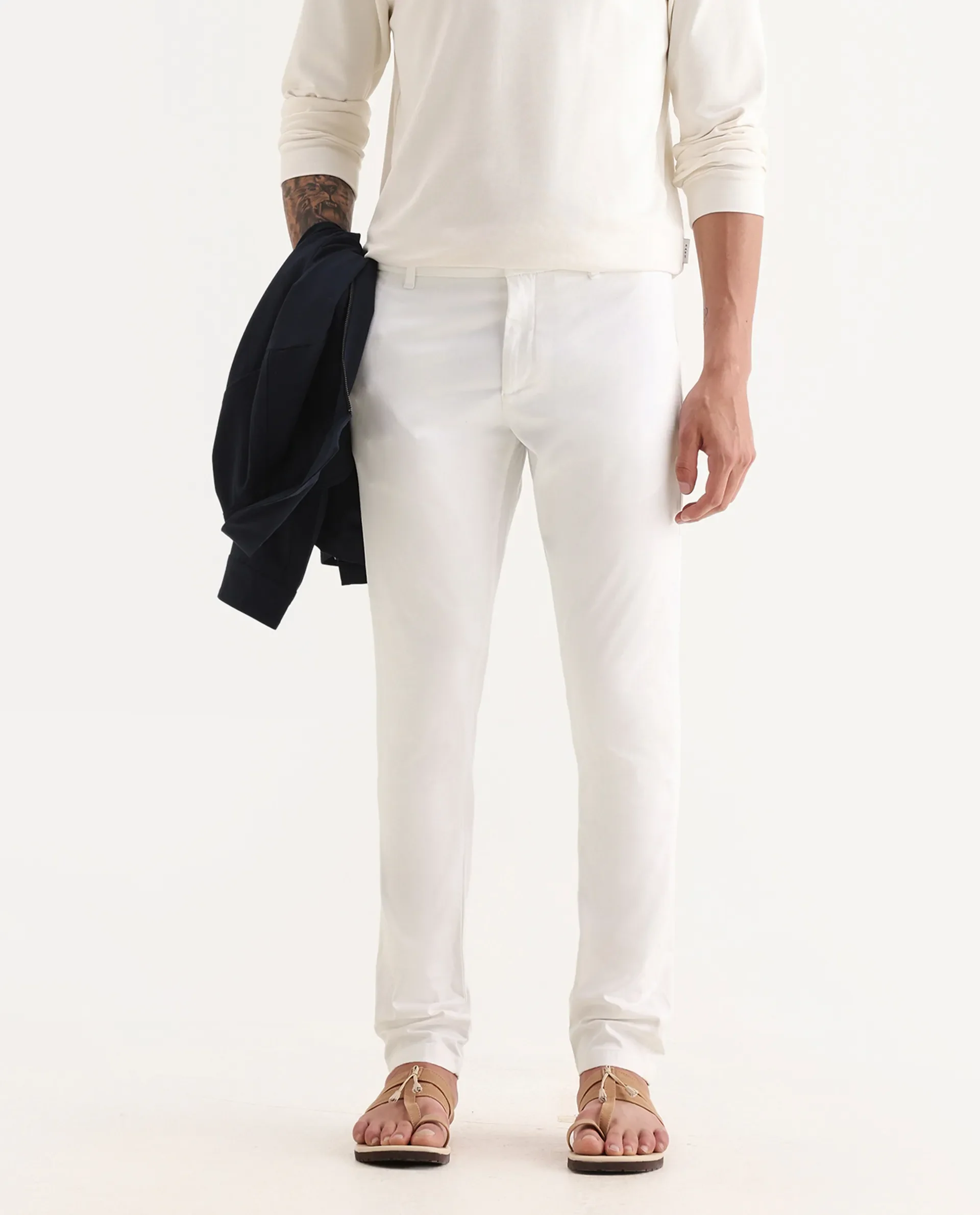 Rare Rabbit Men's Trellis White Cotton Plain Regular Fit Trouser - Image 2