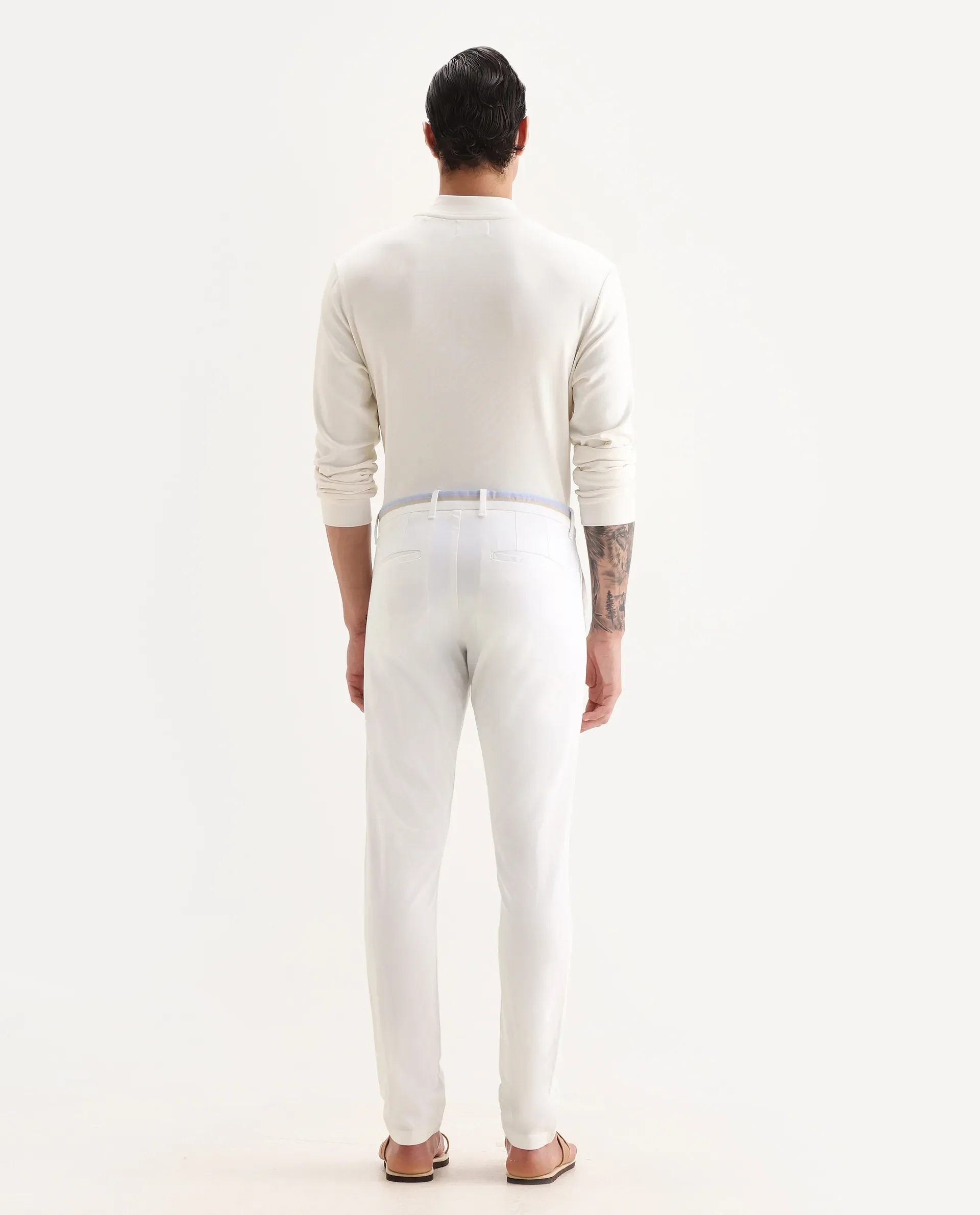 Rare Rabbit Men's Trellis White Cotton Plain Regular Fit Trouser - Image 7